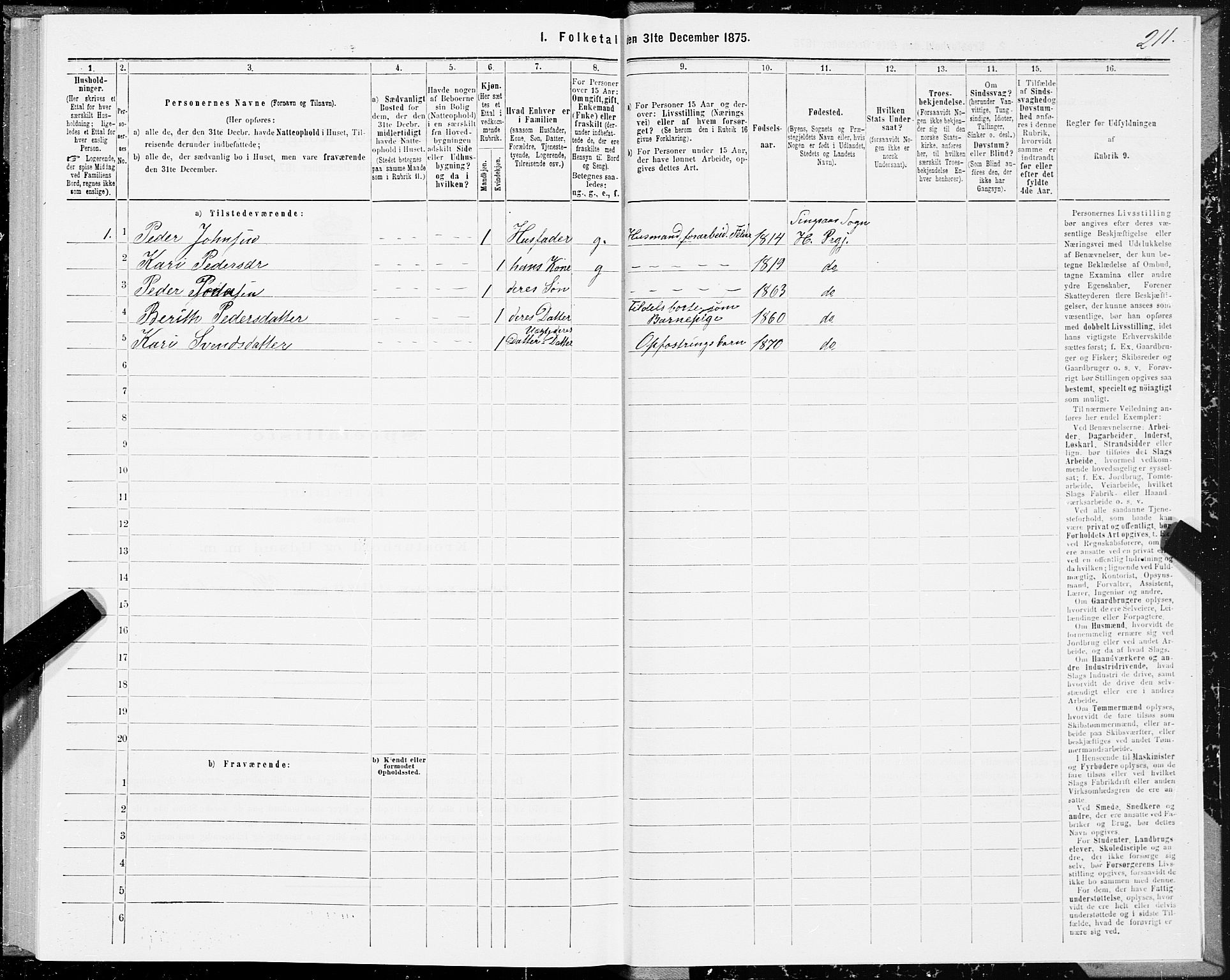 SAT, 1875 census for 1645P Haltdalen, 1875, p. 2211