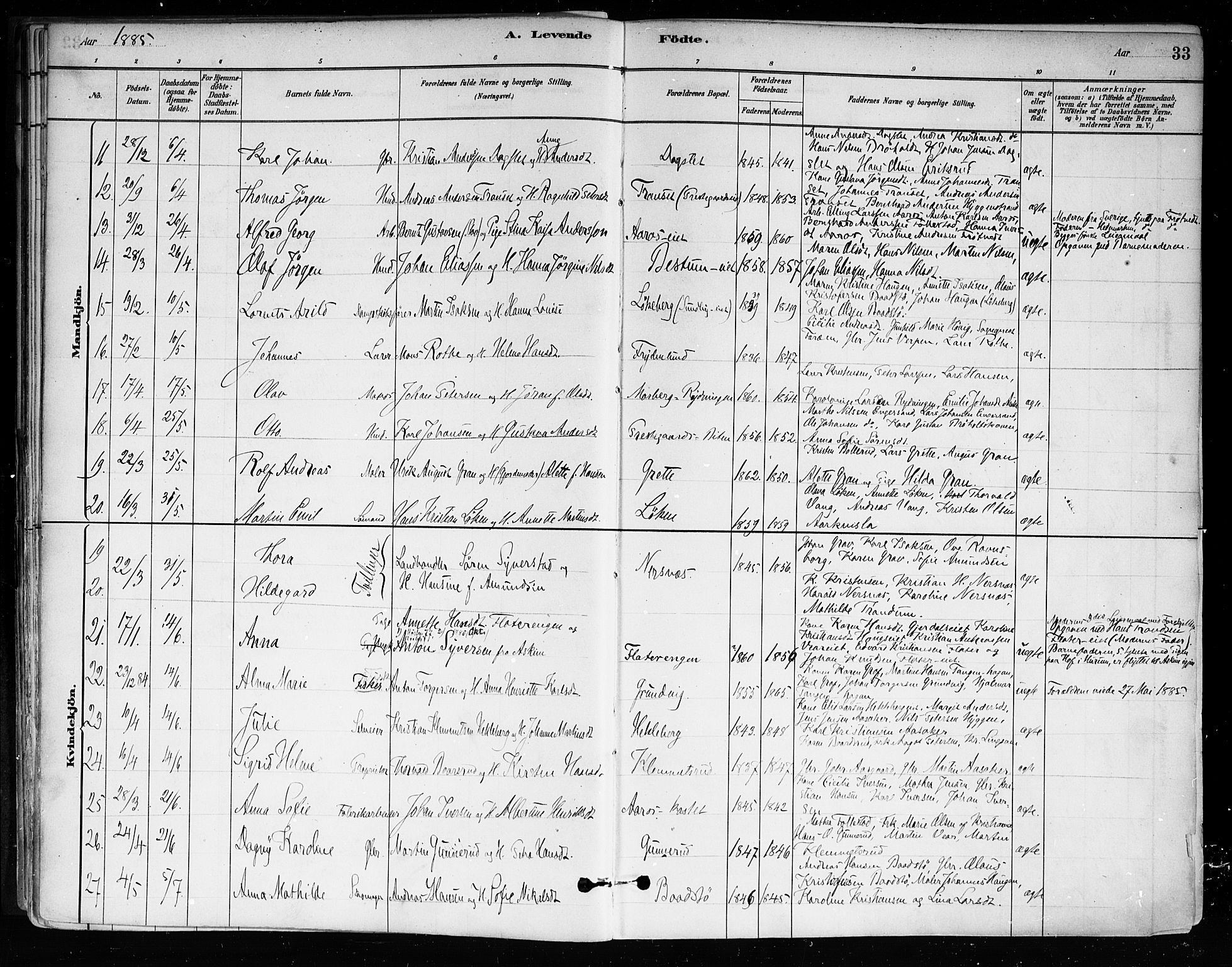 Røyken kirkebøker, SAKO/A-241/F/Fa/L0008: Parish register (official) no. 8, 1880-1897, p. 33