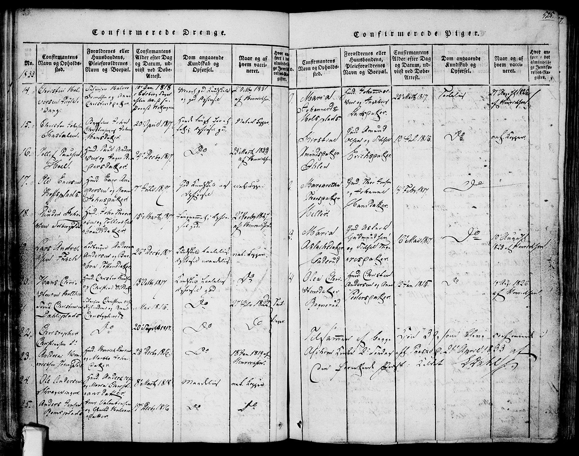 Askim prestekontor Kirkebøker, AV/SAO-A-10900/F/Fa/L0004: Parish register (official) no. 4, 1817-1846, p. 524-525