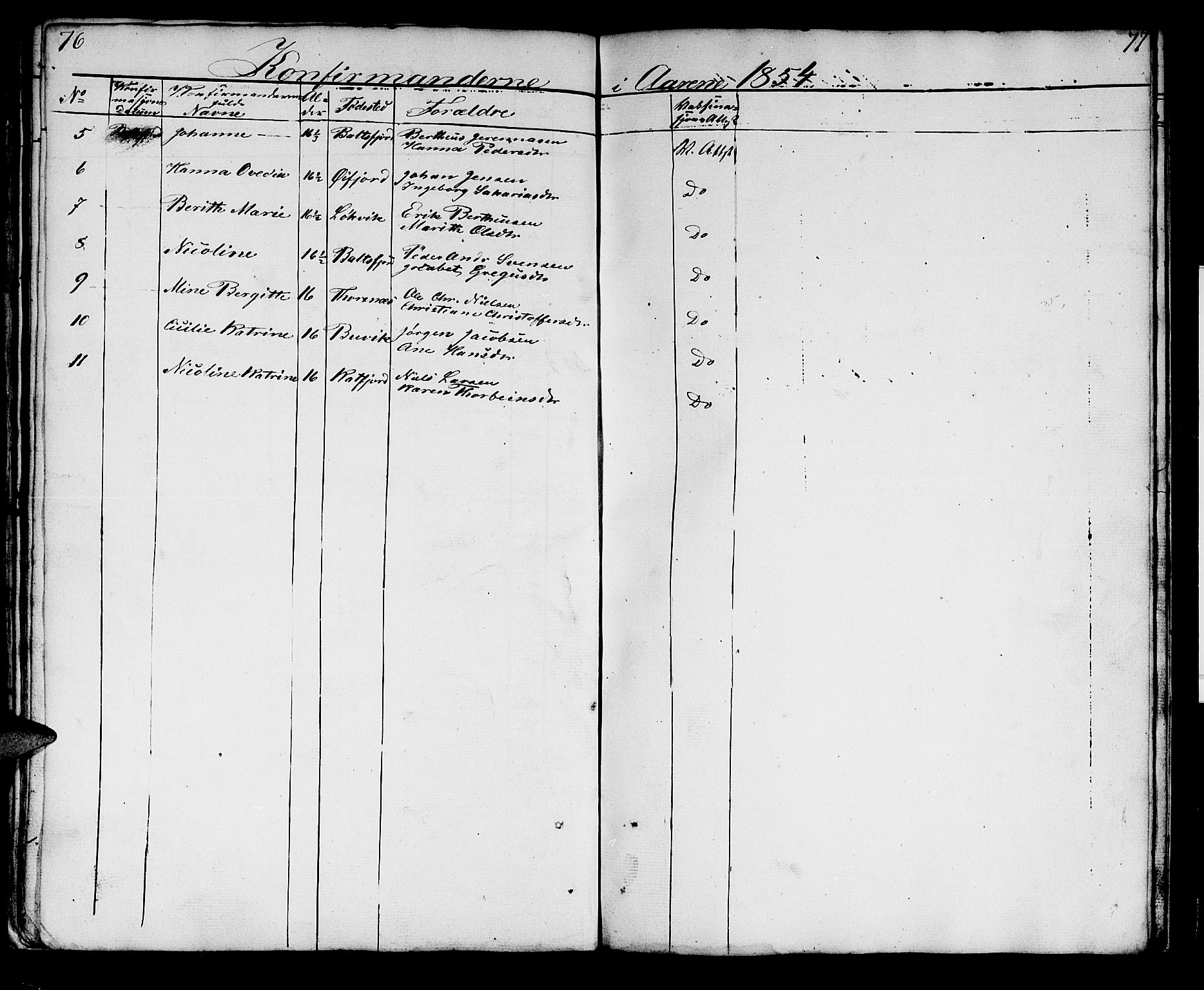 Lenvik sokneprestembete, AV/SATØ-S-1310/H/Ha/Hab/L0018klokker: Parish register (copy) no. 18, 1838-1854, p. 76-77