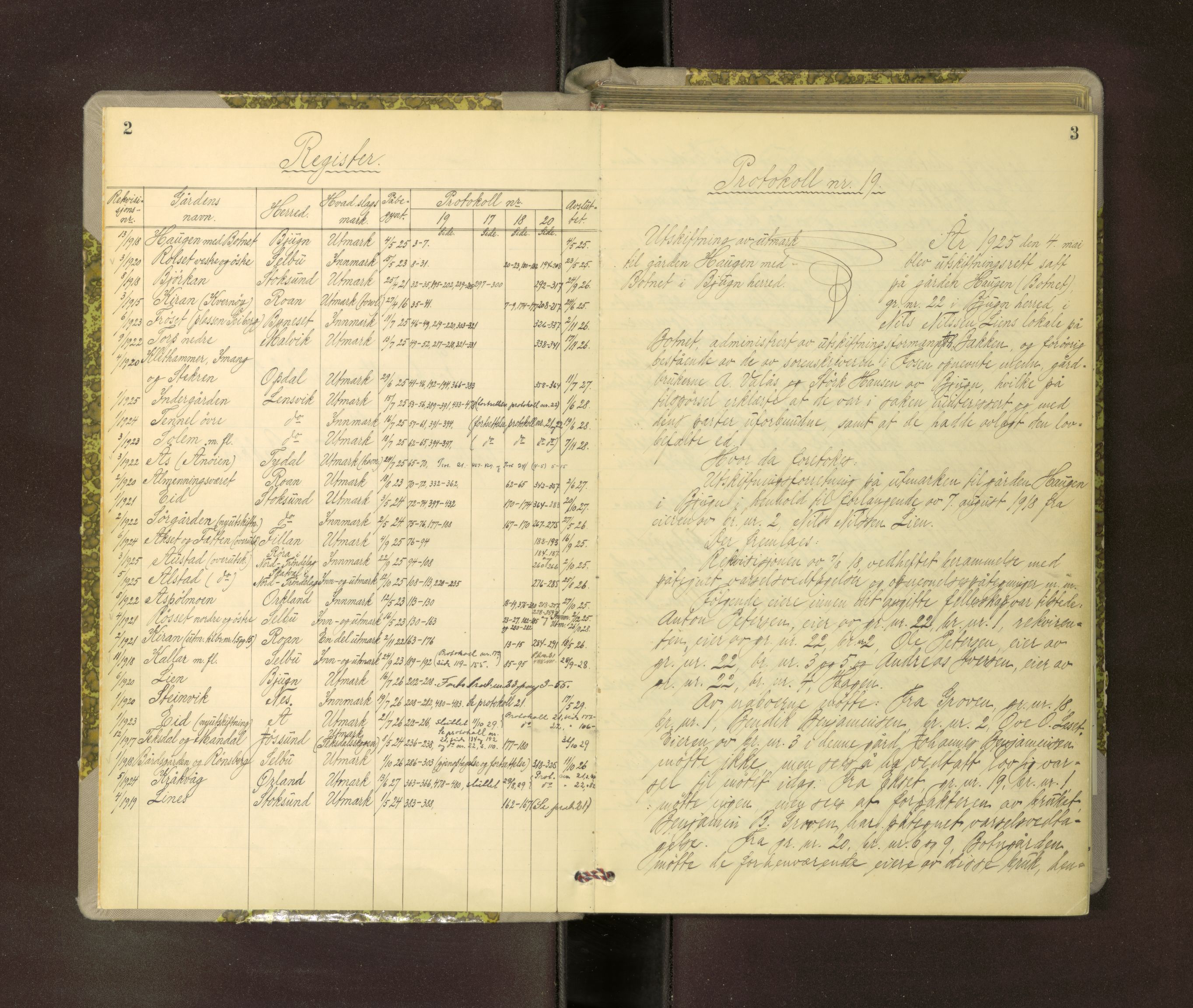 Sør-Trøndelag jordskifterett, AV/SAT-A-4522/1/F/L0071: Utskiftningsforhandlingsprotokoll 19, 1925-1928
