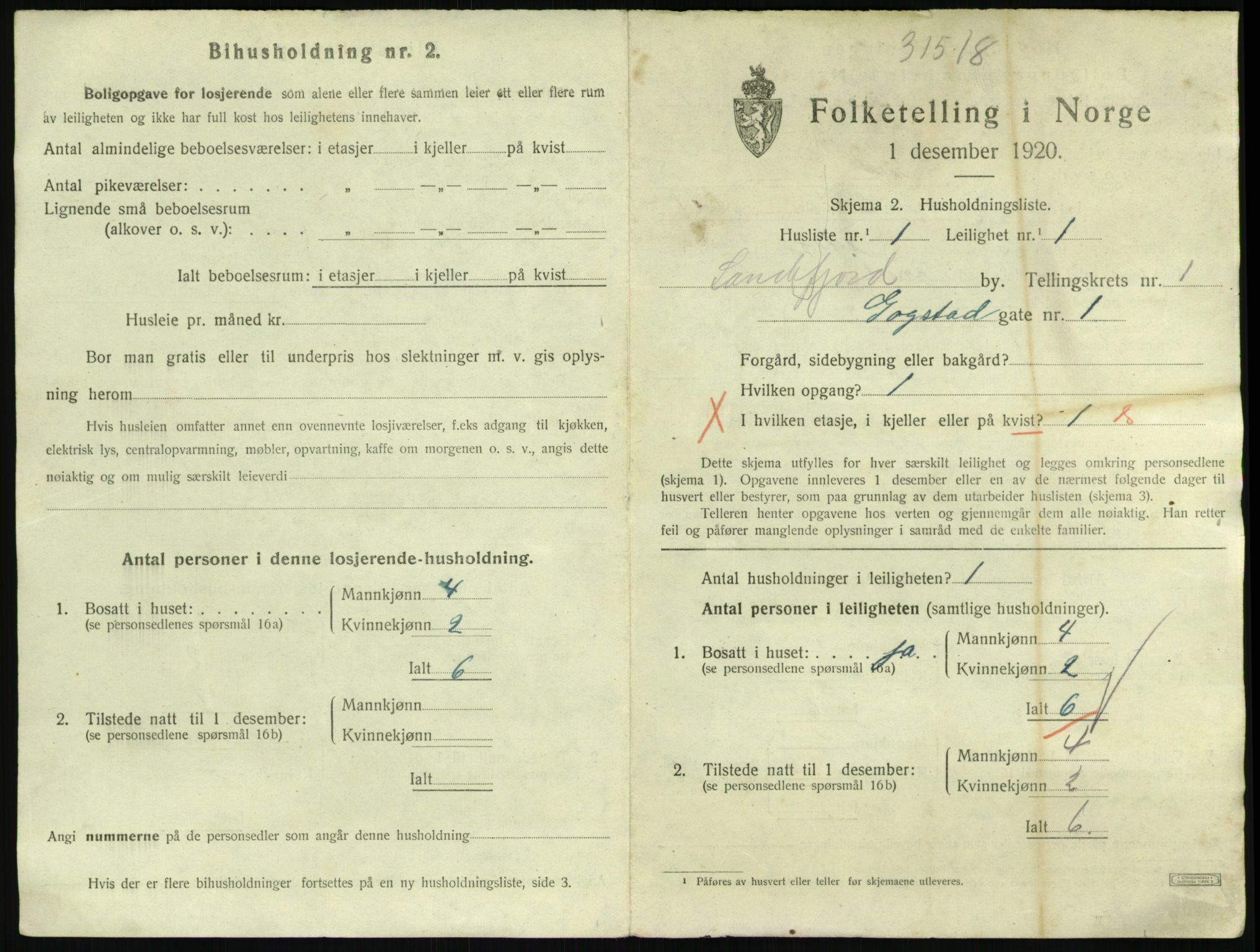 SAKO, 1920 census for Sandefjord, 1920, p. 1288