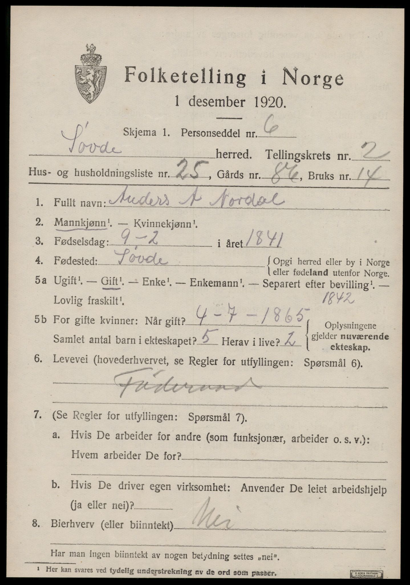 SAT, 1920 census for Syvde, 1920, p. 1340