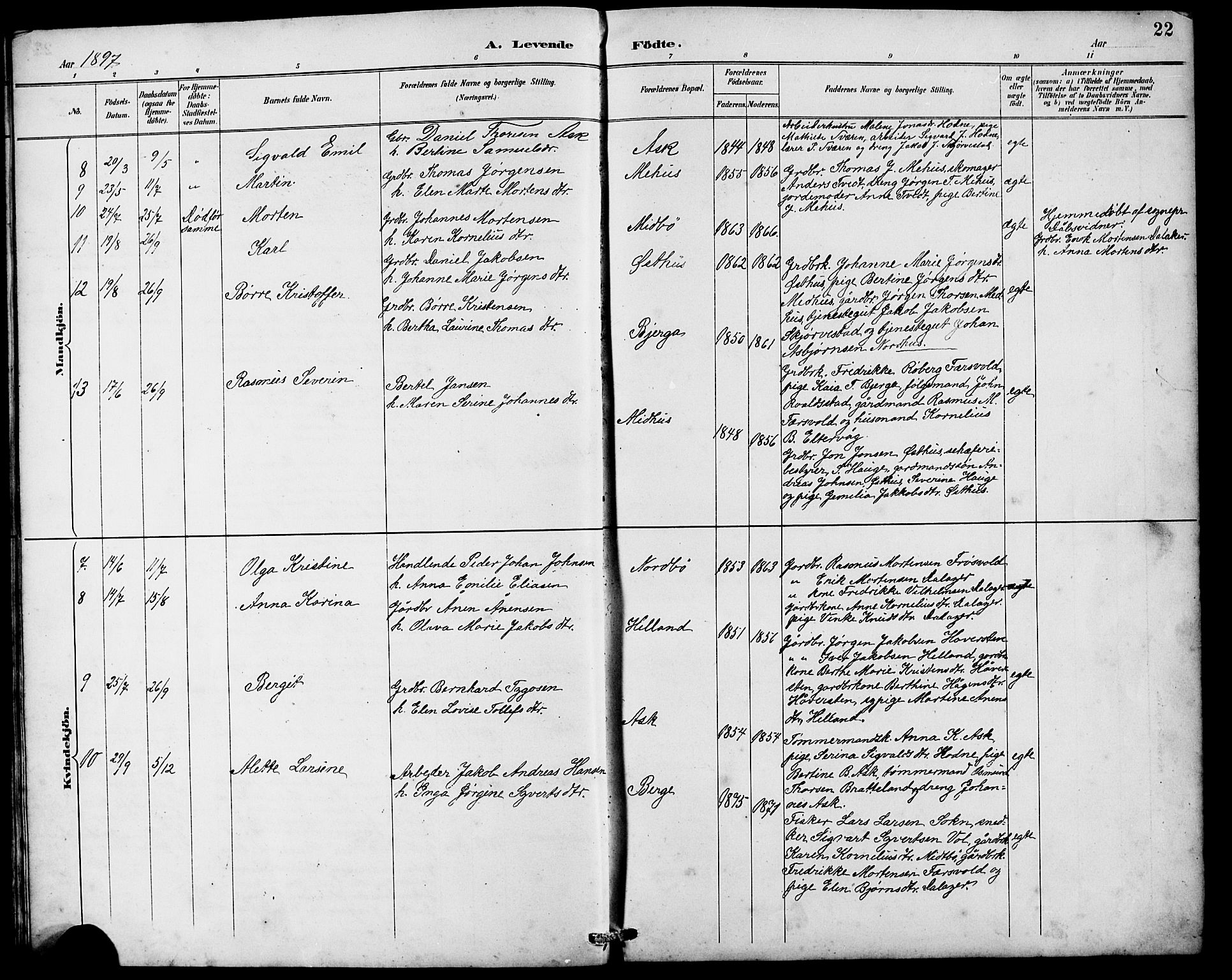 Rennesøy sokneprestkontor, SAST/A -101827/H/Ha/Hab/L0010: Parish register (copy) no. B 9, 1890-1918, p. 22