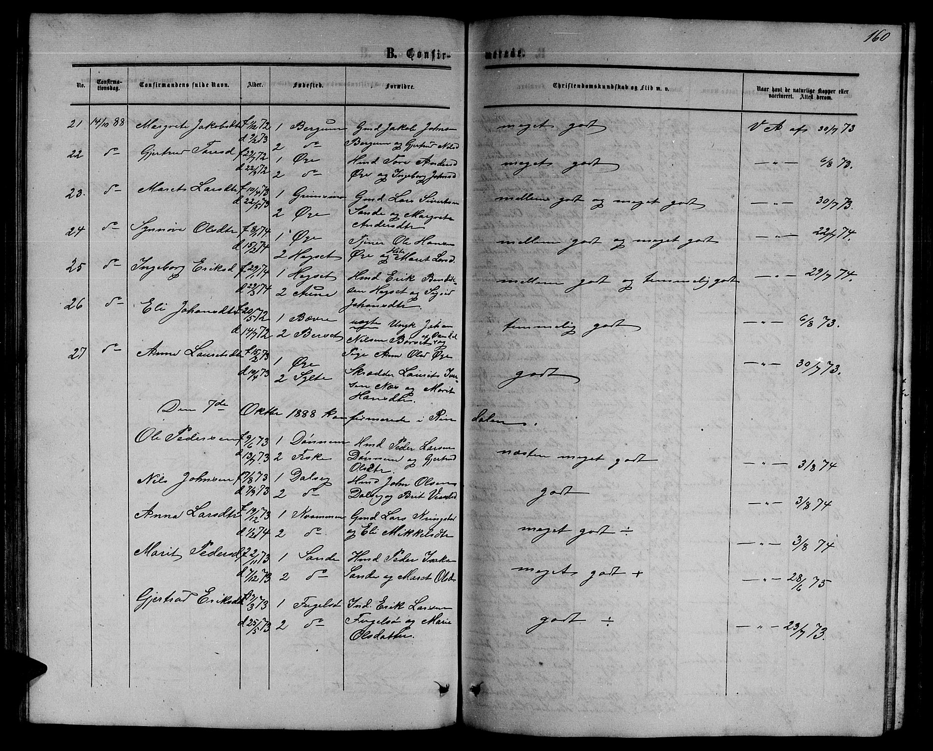 Ministerialprotokoller, klokkerbøker og fødselsregistre - Møre og Romsdal, SAT/A-1454/595/L1051: Parish register (copy) no. 595C03, 1866-1891, p. 160