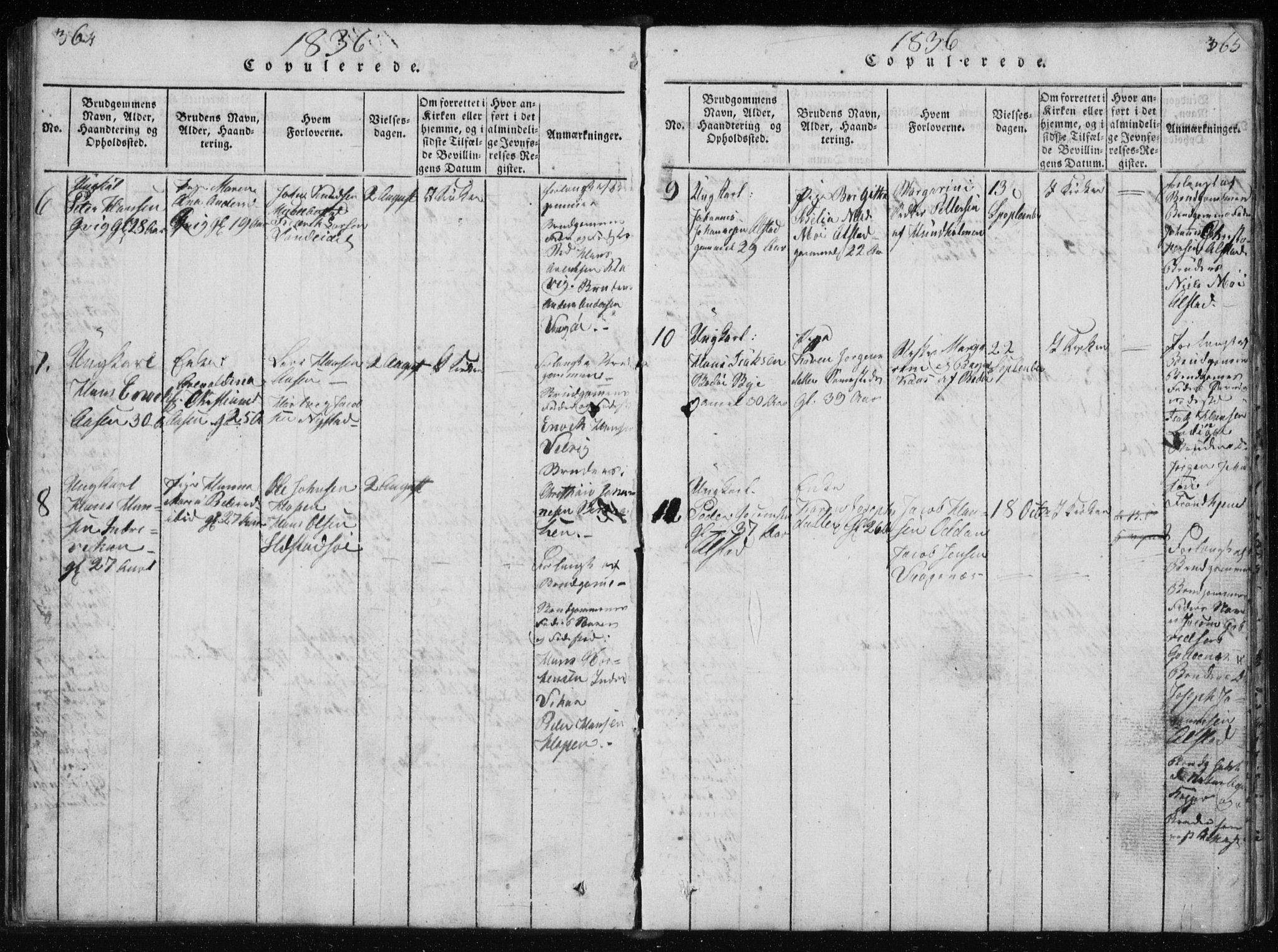 Ministerialprotokoller, klokkerbøker og fødselsregistre - Nordland, SAT/A-1459/801/L0027: Parish register (copy) no. 801C02, 1835-1845, p. 364-365