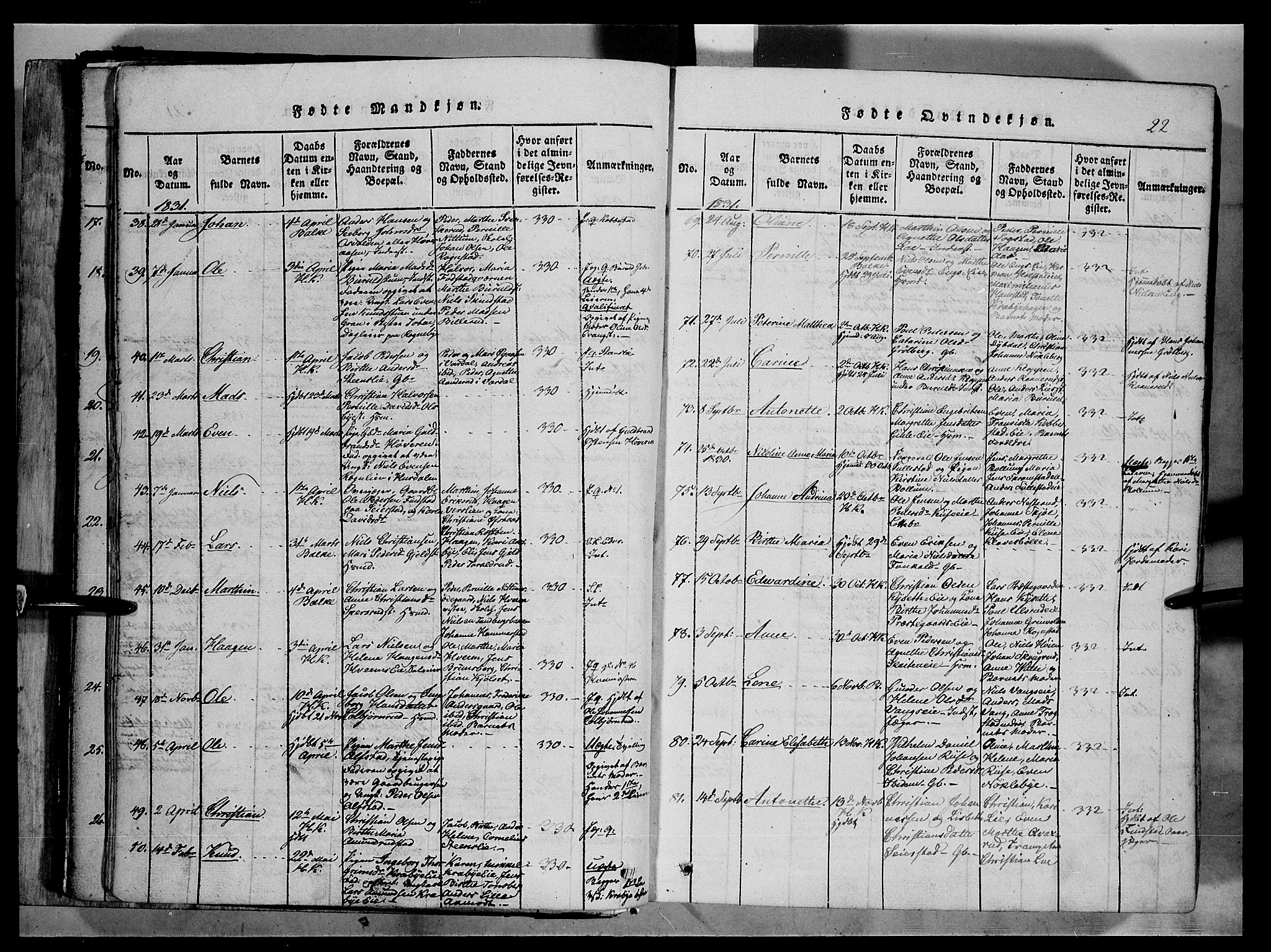 Østre Toten prestekontor, AV/SAH-PREST-104/H/Ha/Haa/L0001: Parish register (official) no. 1, 1828-1839, p. 22