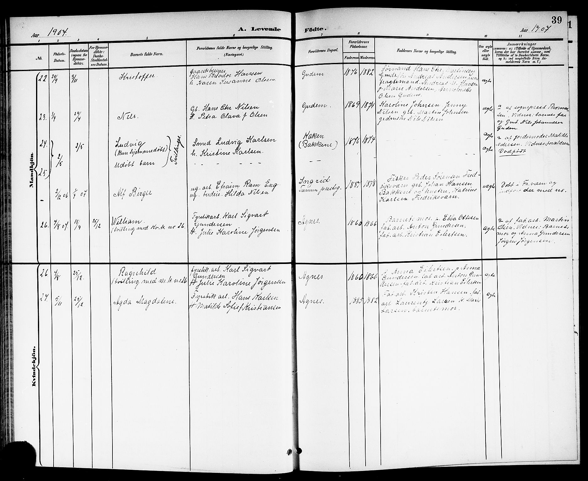 Brunlanes kirkebøker, SAKO/A-342/G/Ga/L0004: Parish register (copy) no. I 4, 1898-1921, p. 39