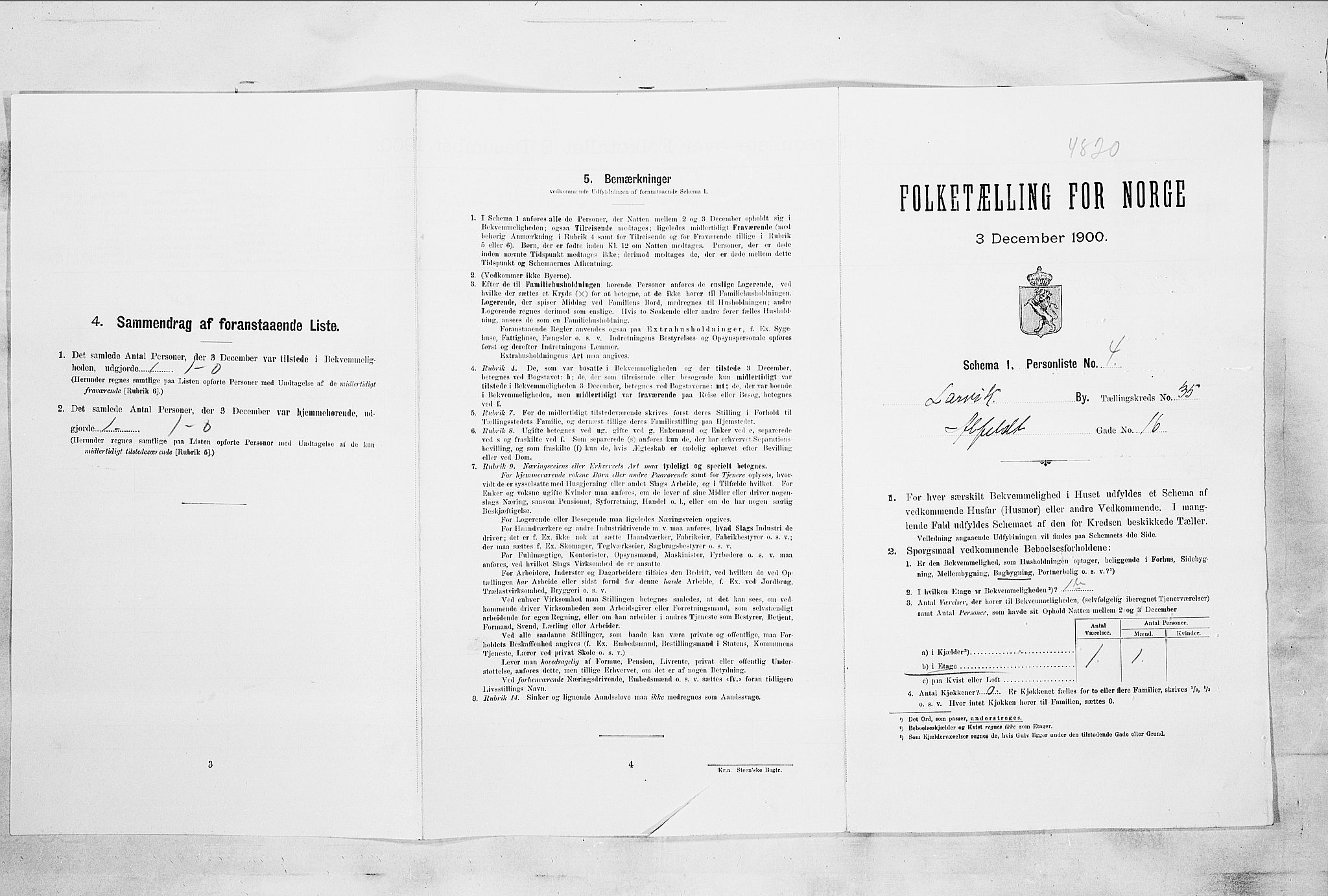 RA, 1900 census for Larvik, 1900, p. 4438