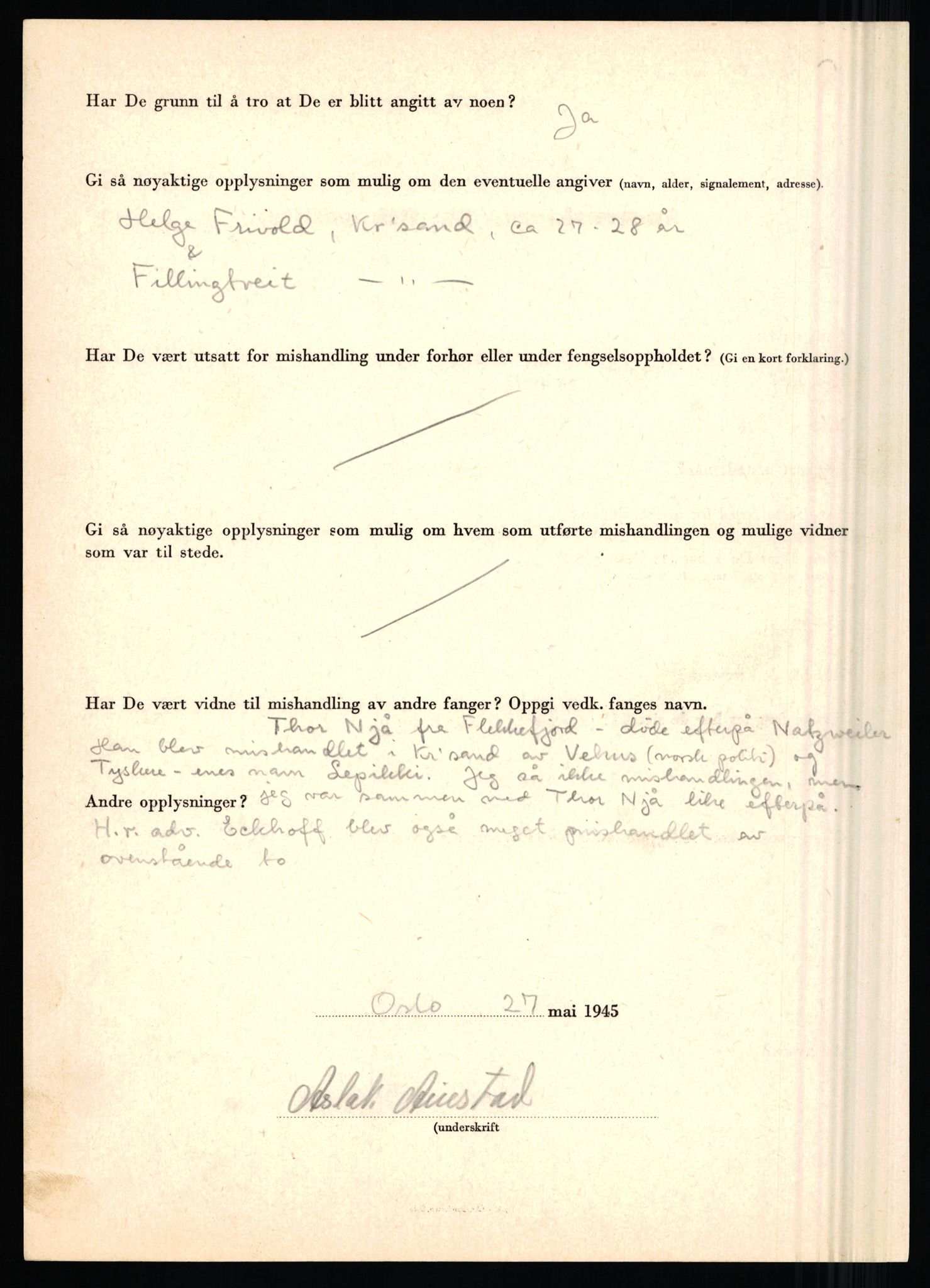 Rikspolitisjefen, AV/RA-S-1560/L/L0001: Abelseth, Rudolf - Berentsen, Odd, 1940-1945, p. 984