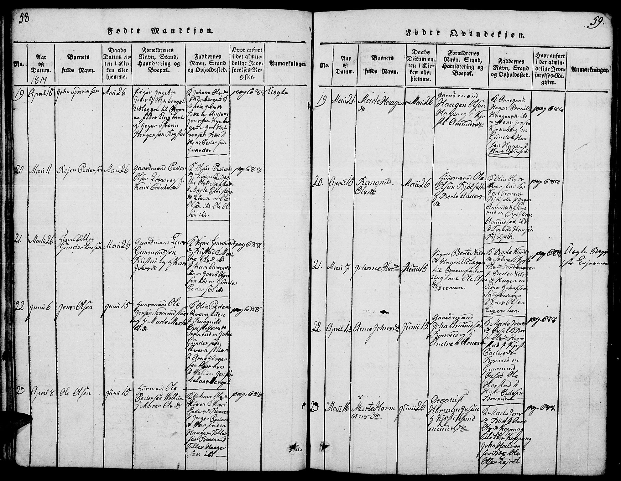 Elverum prestekontor, AV/SAH-PREST-044/H/Ha/Hab/L0001: Parish register (copy) no. 1, 1815-1829, p. 58-59