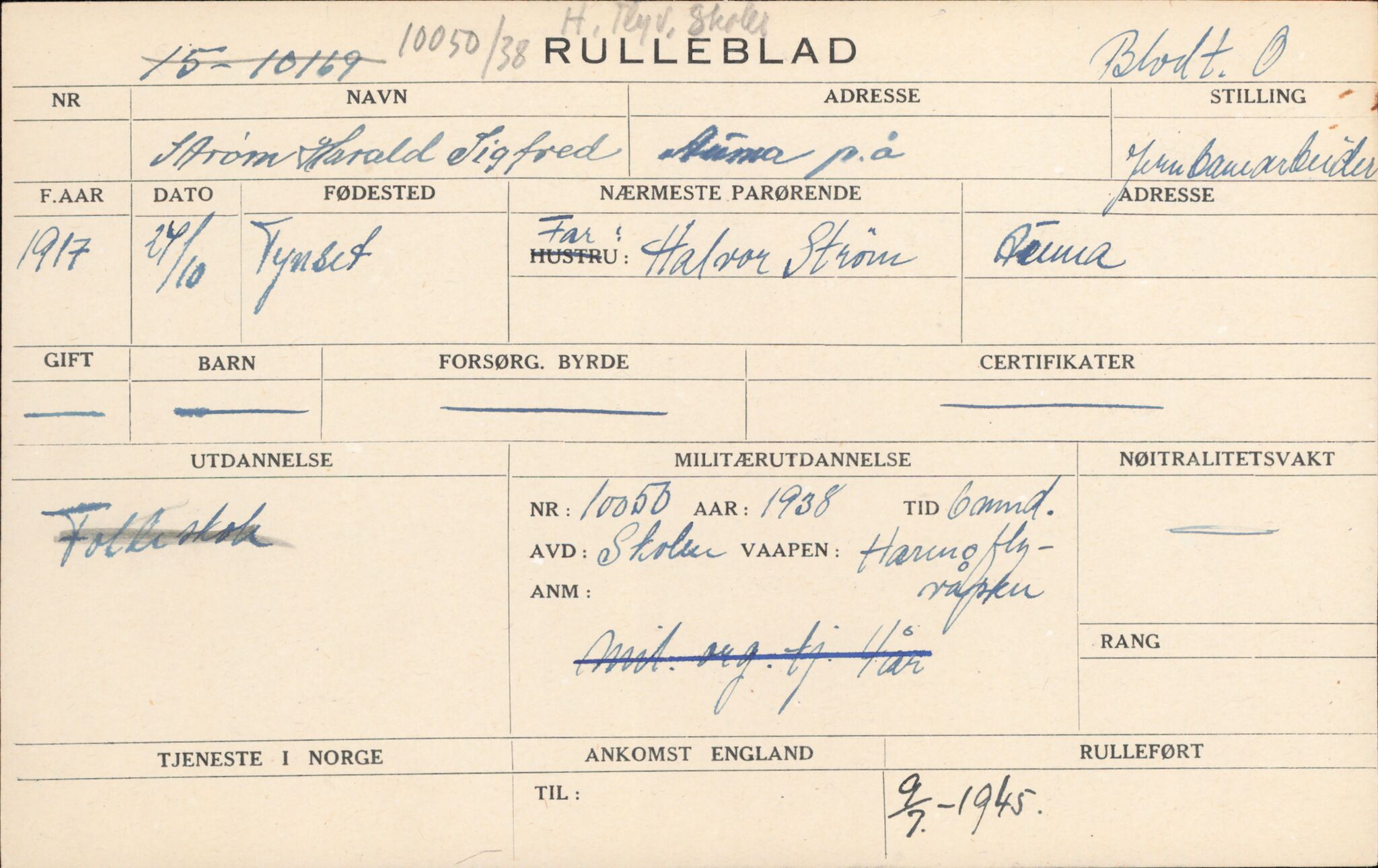 Forsvaret, Forsvarets overkommando/Luftforsvarsstaben, AV/RA-RAFA-4079/P/Pa/L0052: Personellpapirer, 1917, p. 188