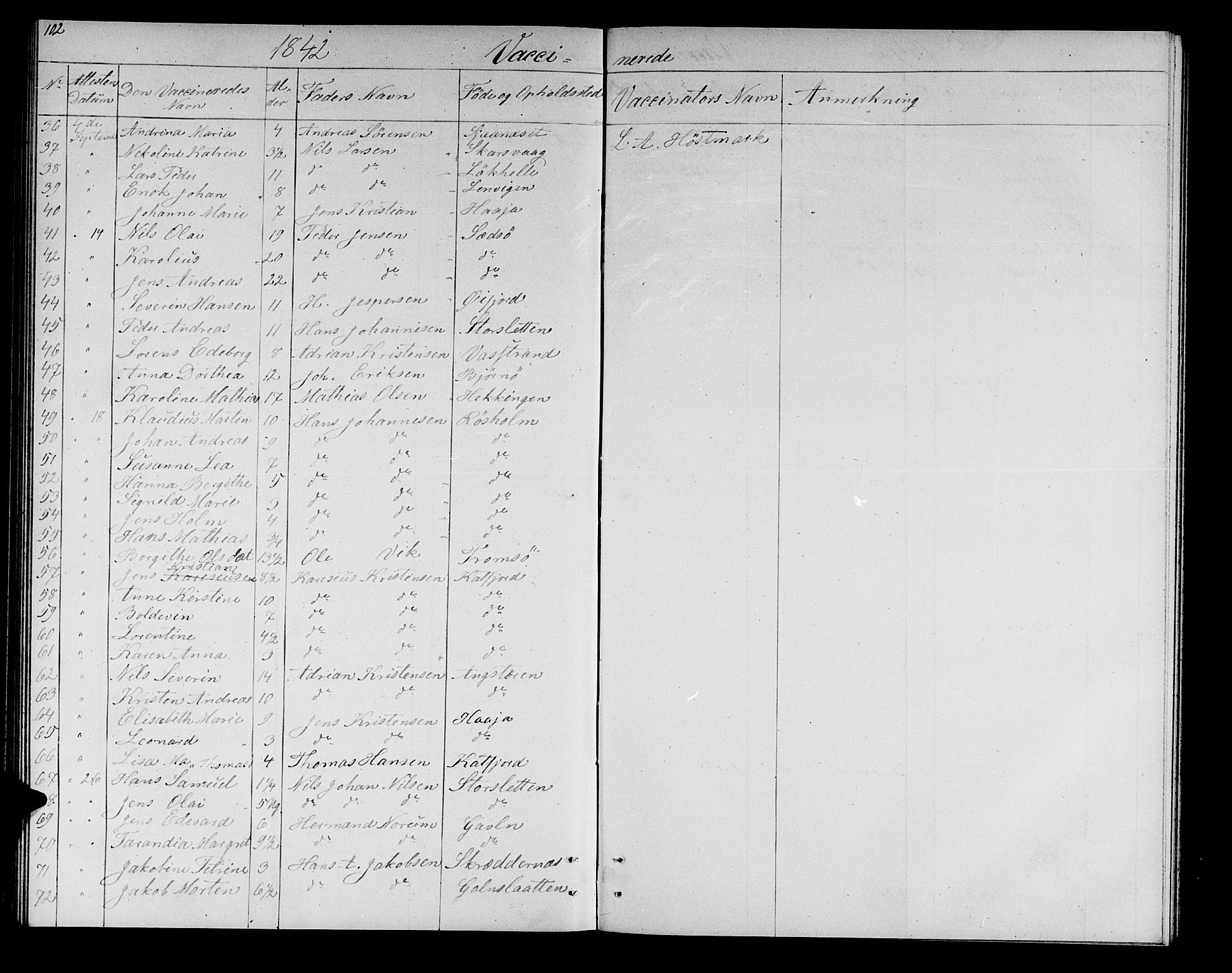 Lenvik sokneprestembete, SATØ/S-1310/H/Ha/Hab/L0019klokker: Parish register (copy) no. 19, 1837-1844, p. 102