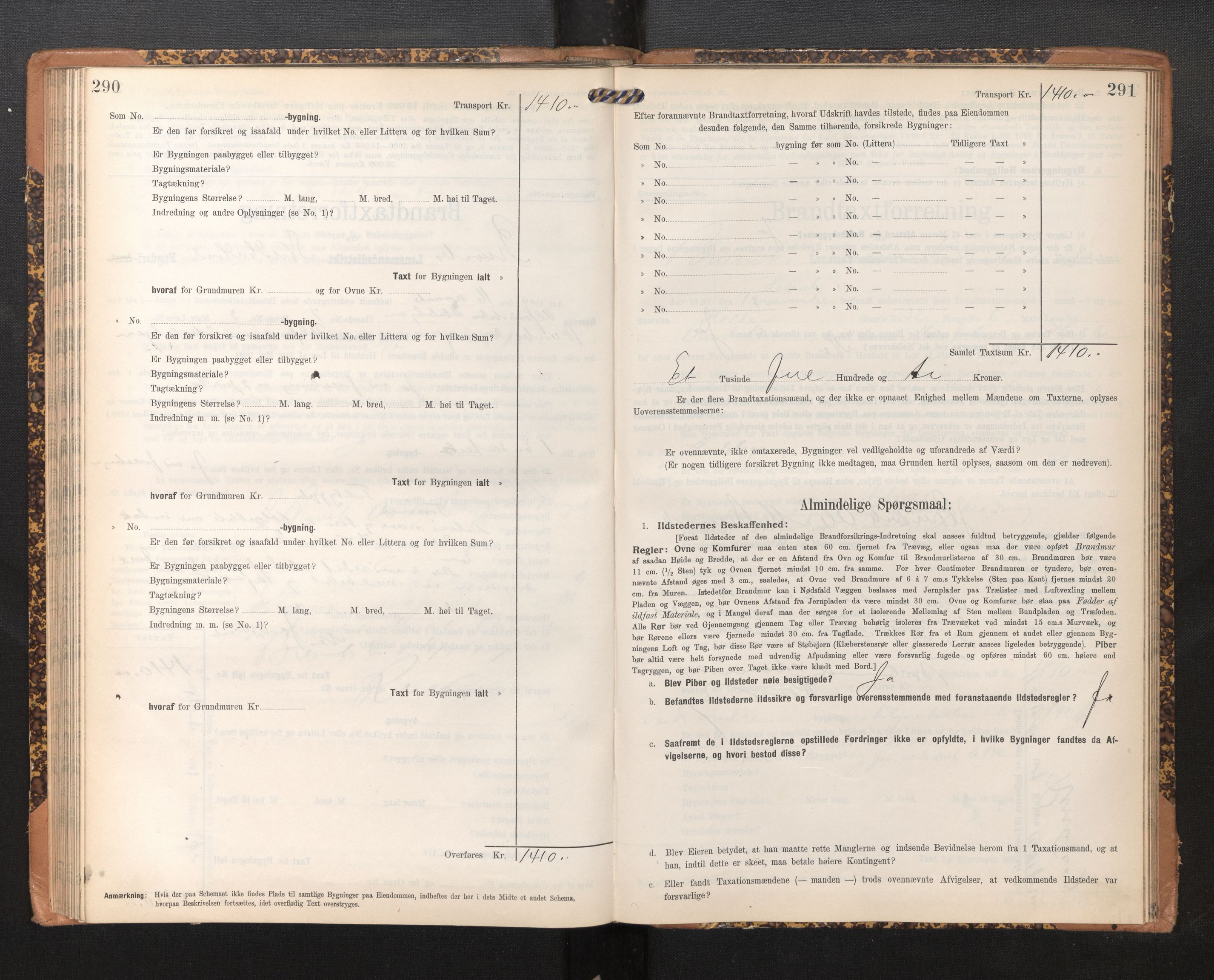 Lensmannen i Bruvik, SAB/A-31301/0012/L0007: Branntakstprotokoll, skjematakst, 1906-1918, p. 290-291