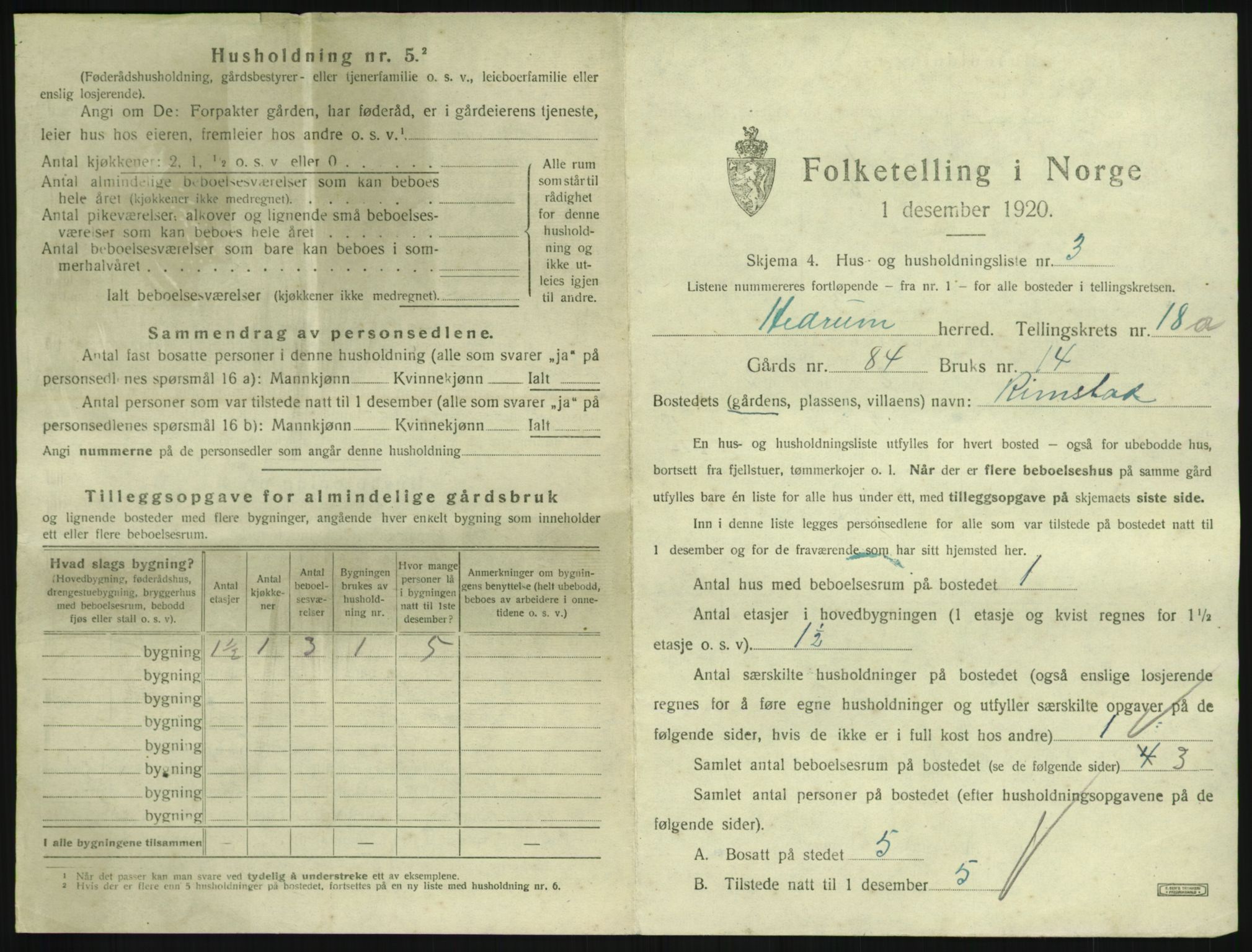 SAKO, 1920 census for Hedrum, 1920, p. 1569