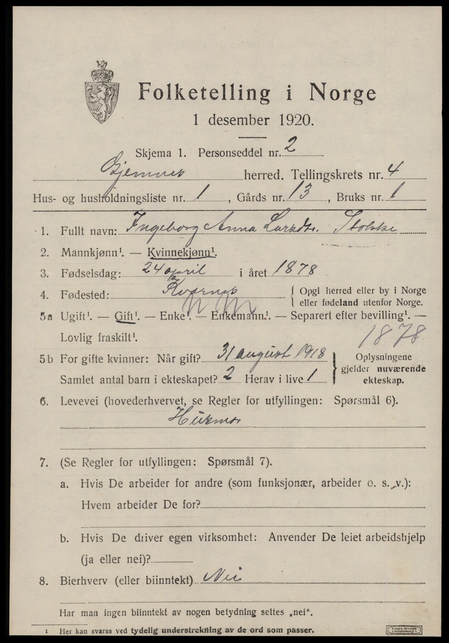 SAT, 1920 census for Gjemnes, 1920, p. 1590