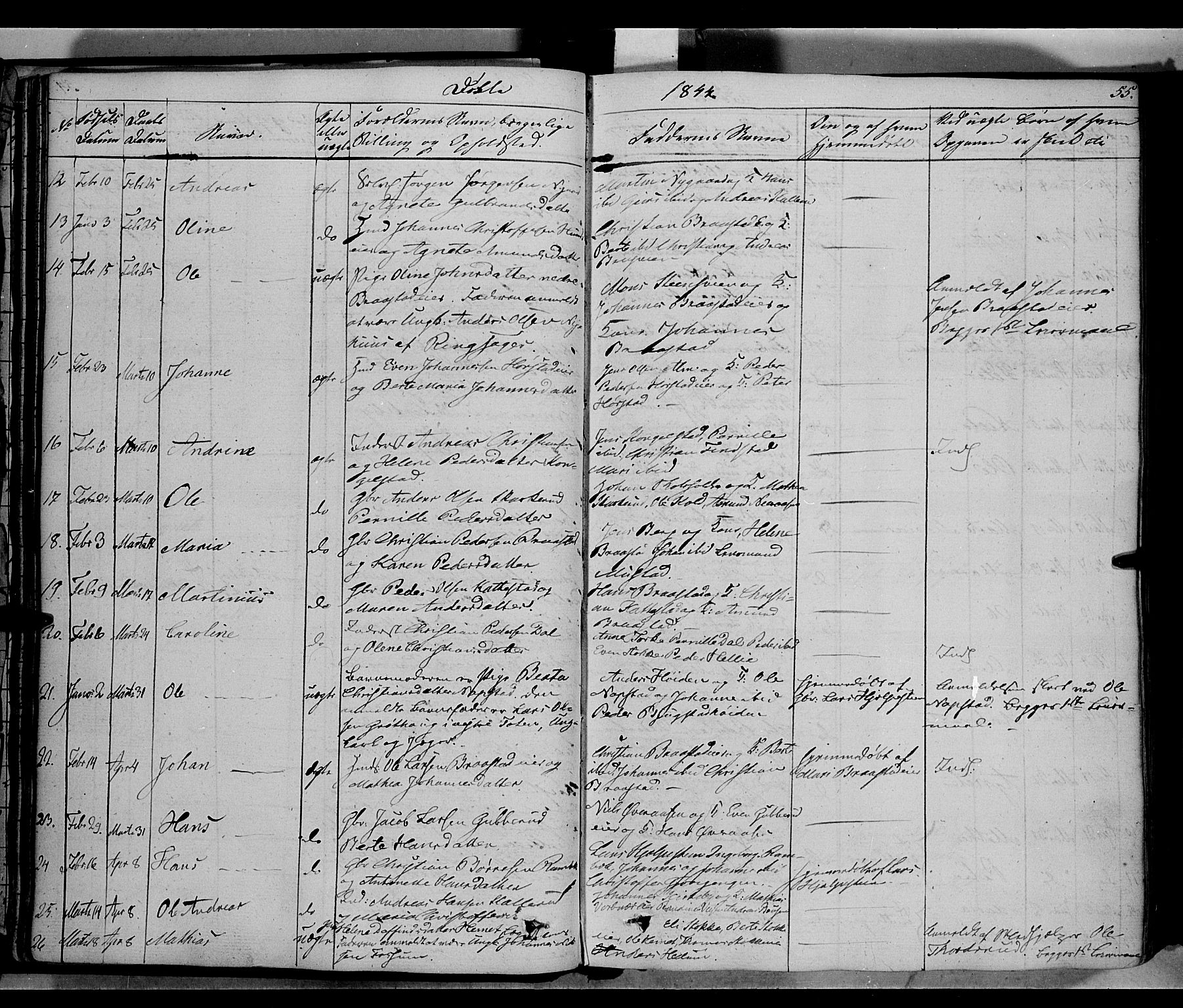 Vardal prestekontor, SAH/PREST-100/H/Ha/Haa/L0005: Parish register (official) no. 5, 1831-1853, p. 55