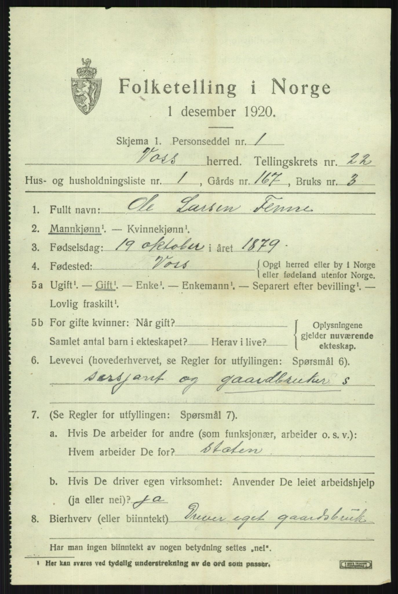 SAB, 1920 census for Voss, 1920, p. 15219