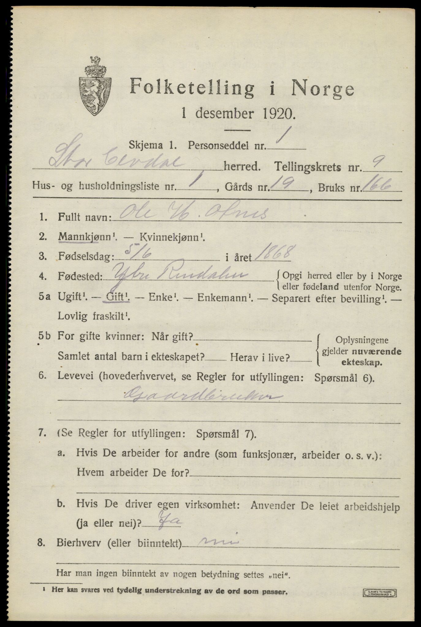 SAH, 1920 census for Stor-Elvdal, 1920, p. 8444
