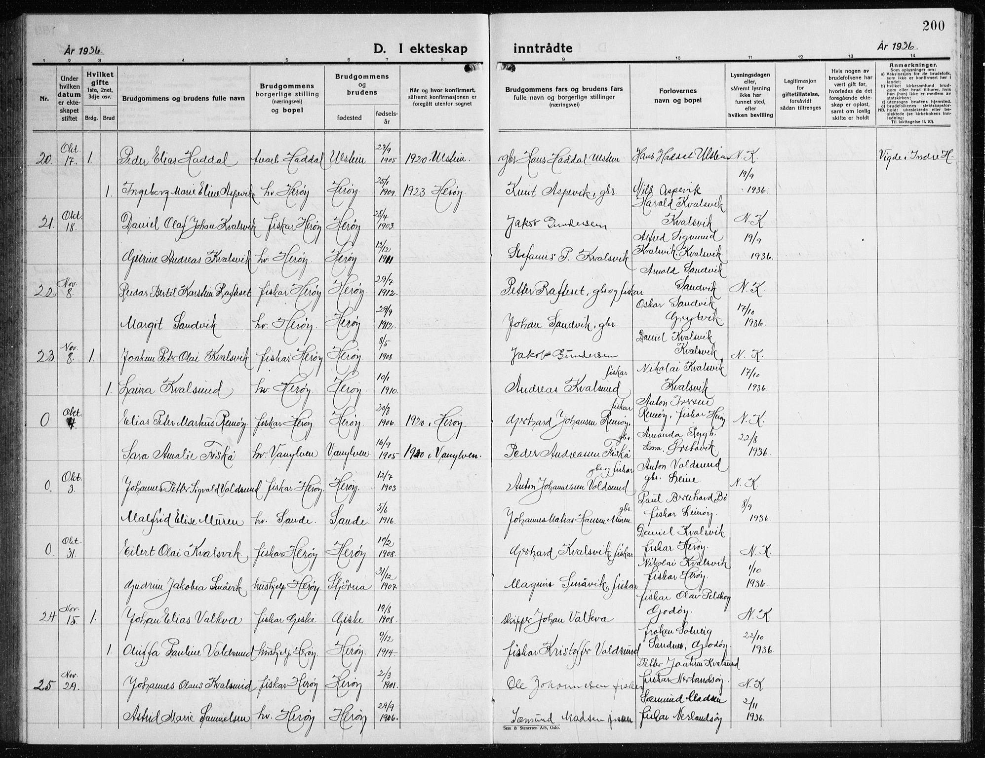 Ministerialprotokoller, klokkerbøker og fødselsregistre - Møre og Romsdal, AV/SAT-A-1454/507/L0085: Parish register (copy) no. 507C08, 1933-1944, p. 200