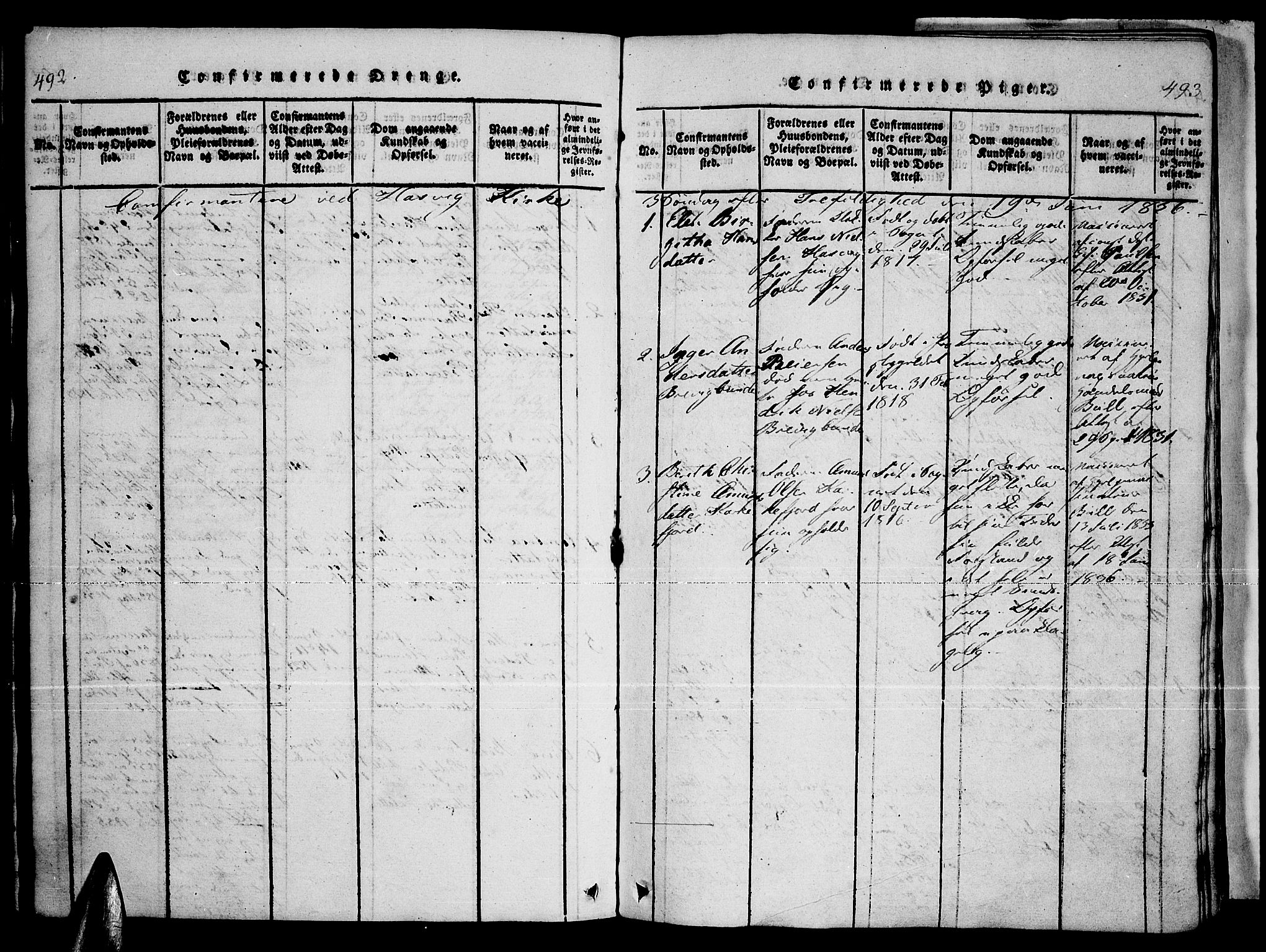 Loppa sokneprestkontor, AV/SATØ-S-1339/H/Ha/L0003kirke: Parish register (official) no. 3, 1820-1848, p. 492-493