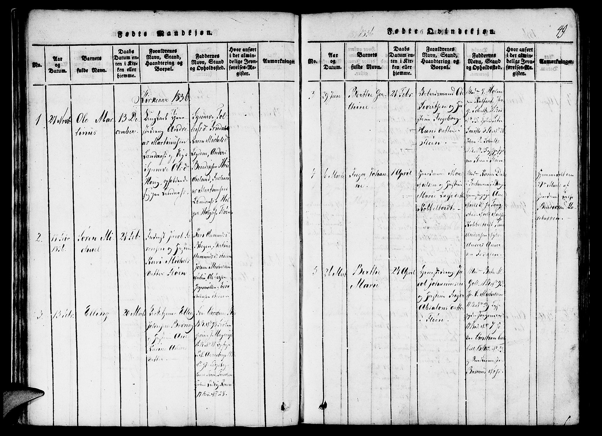 St. Jørgens hospital og Årstad sokneprestembete, AV/SAB-A-99934: Parish register (official) no. A 3, 1815-1843, p. 49