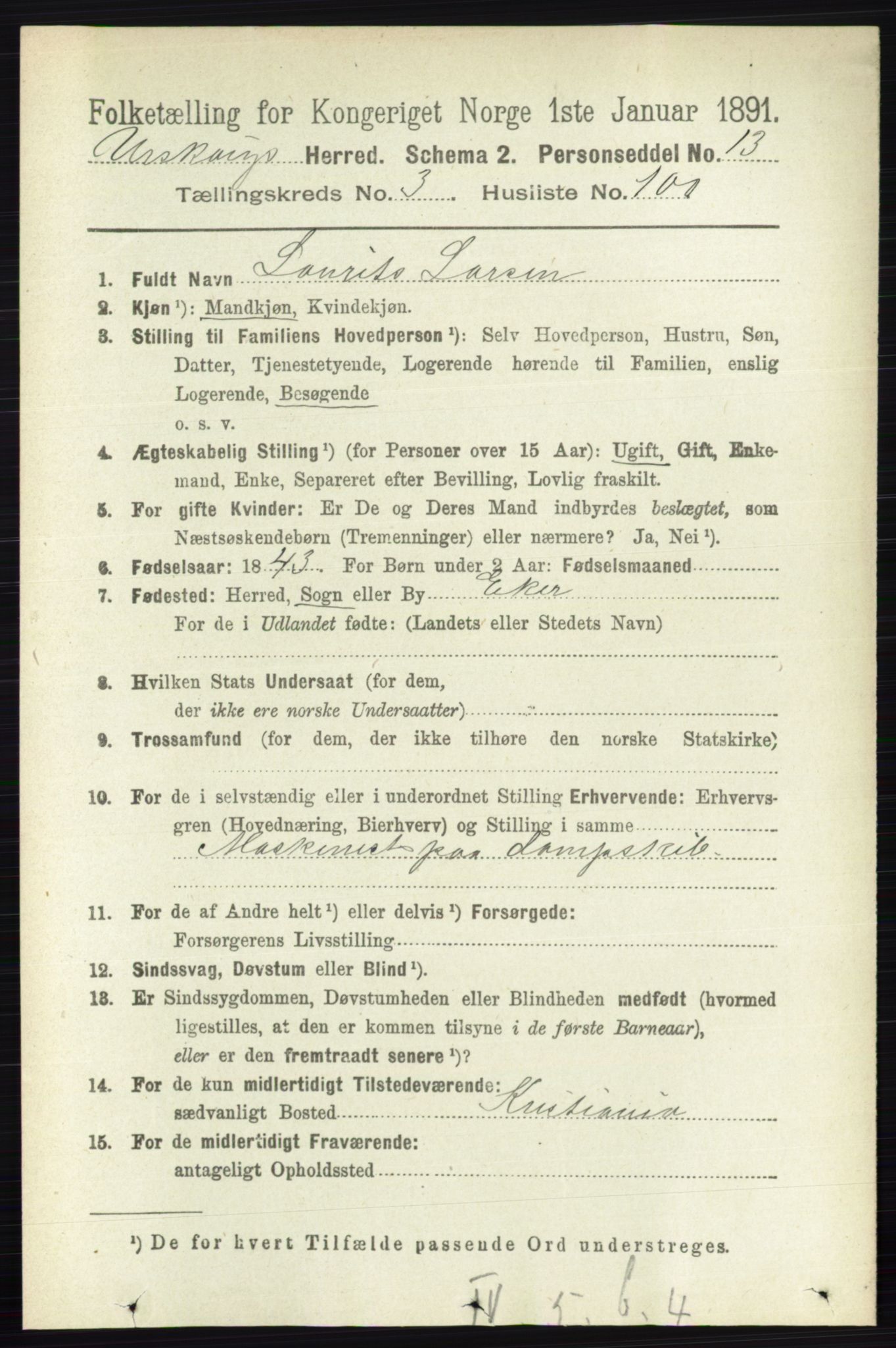 RA, 1891 census for 0224 Aurskog, 1891, p. 1120