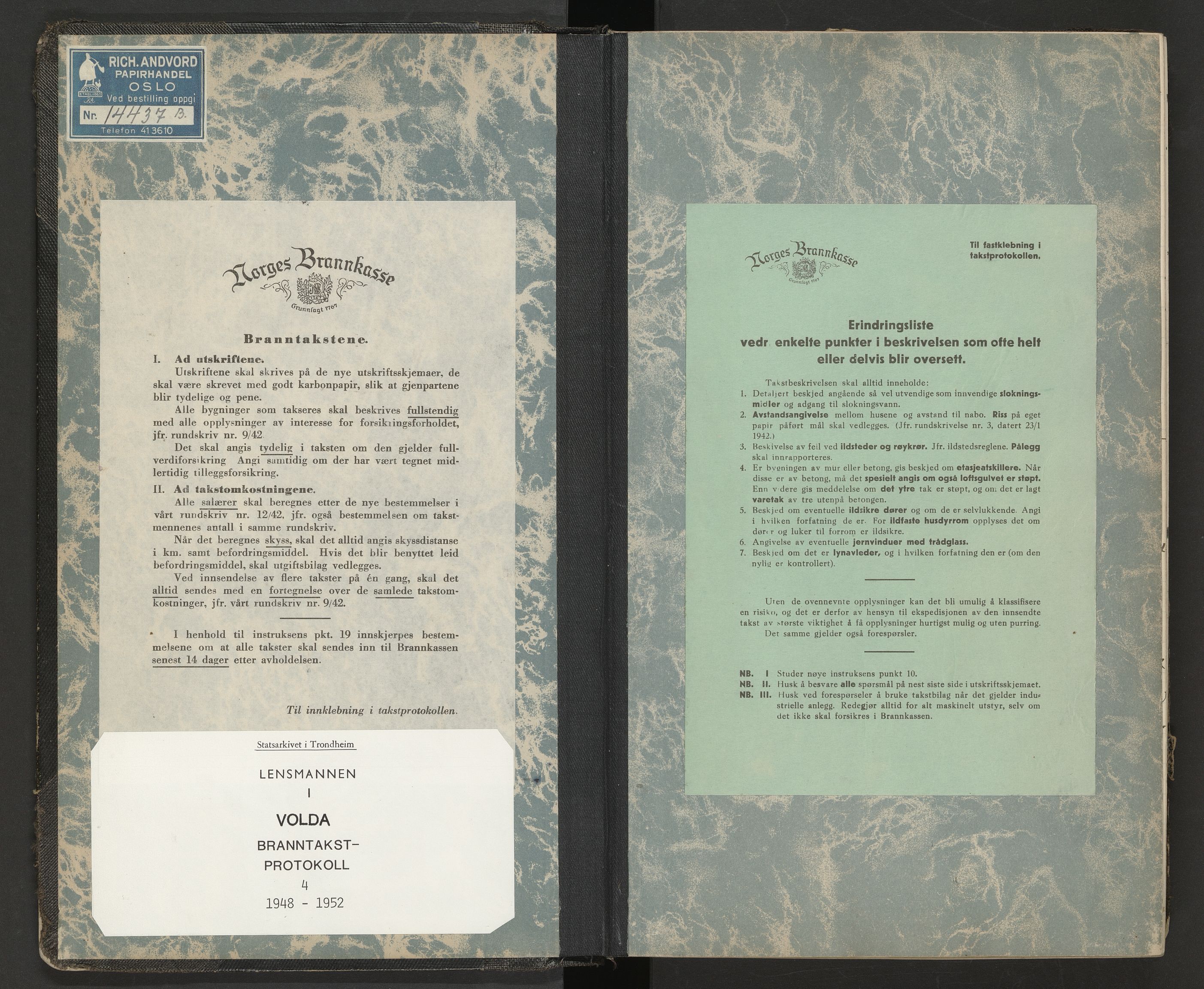 Norges Brannkasse Volda, SAT/A-5488/F/Fa/L0004: Branntakstprotokoll, 1948-1952