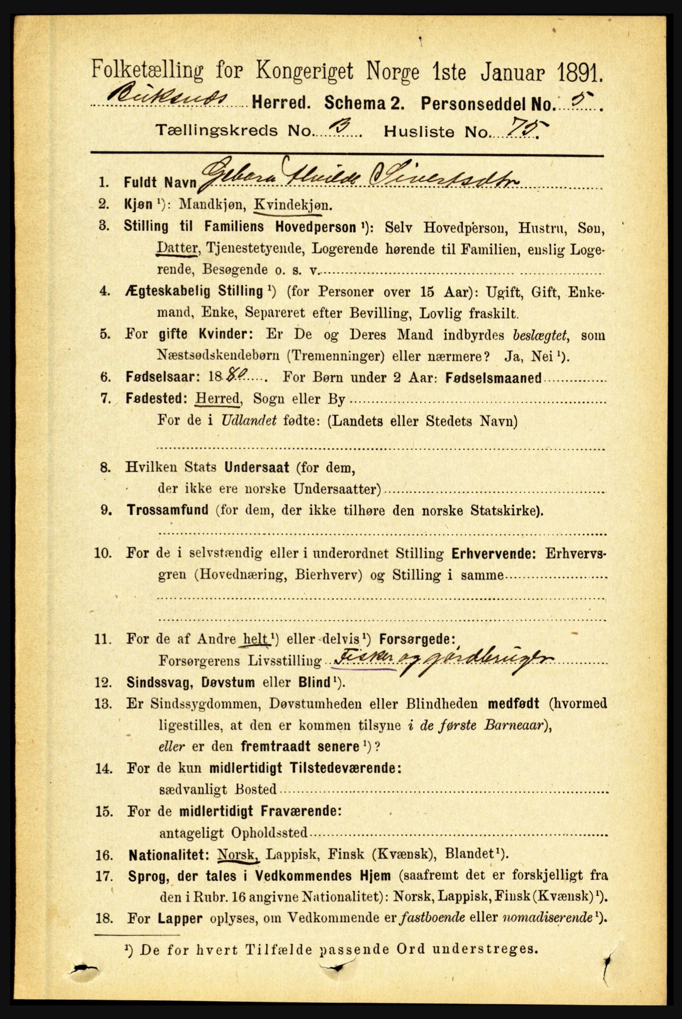 RA, 1891 census for 1860 Buksnes, 1891, p. 2716