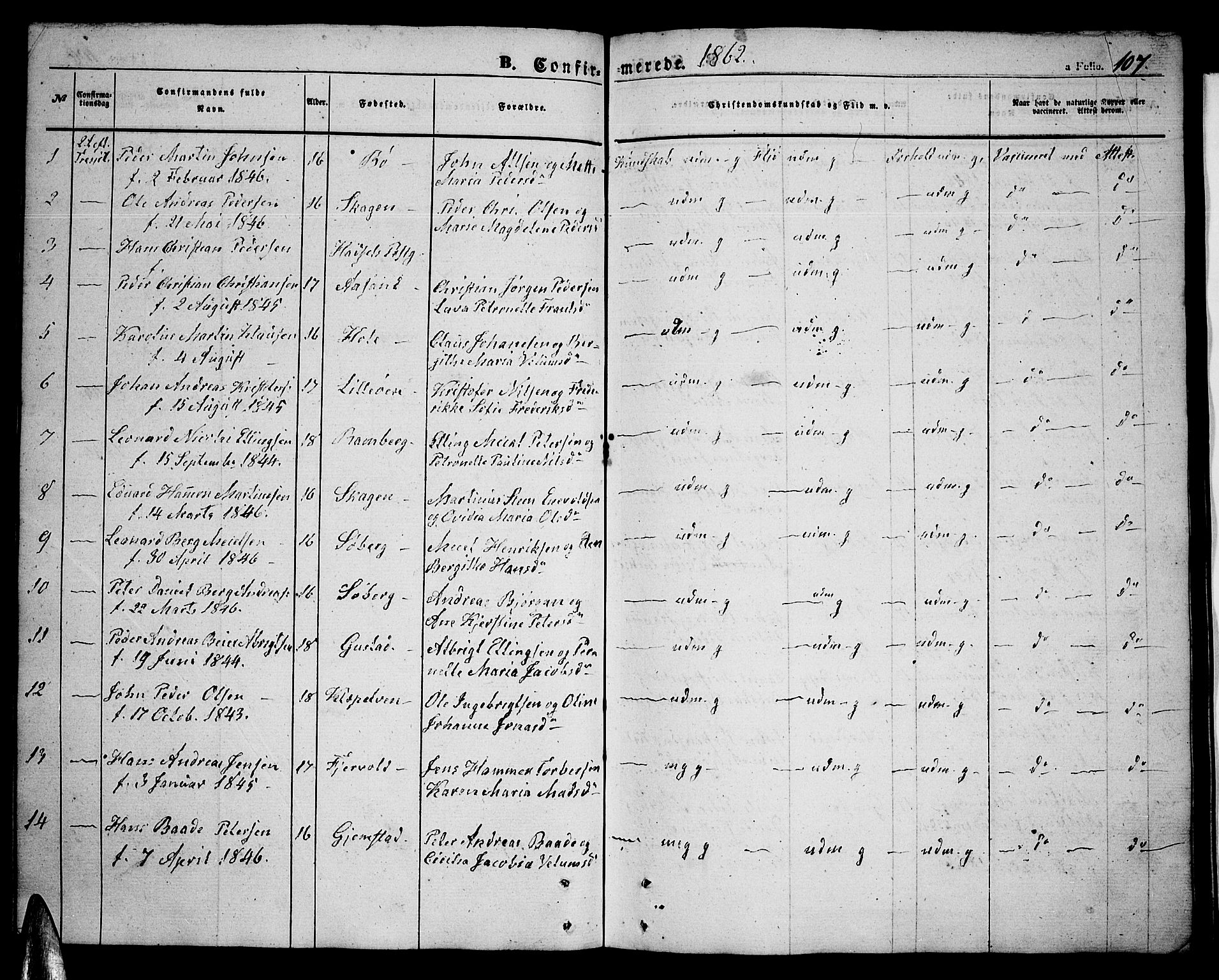 Ministerialprotokoller, klokkerbøker og fødselsregistre - Nordland, SAT/A-1459/891/L1313: Parish register (copy) no. 891C02, 1856-1870, p. 107