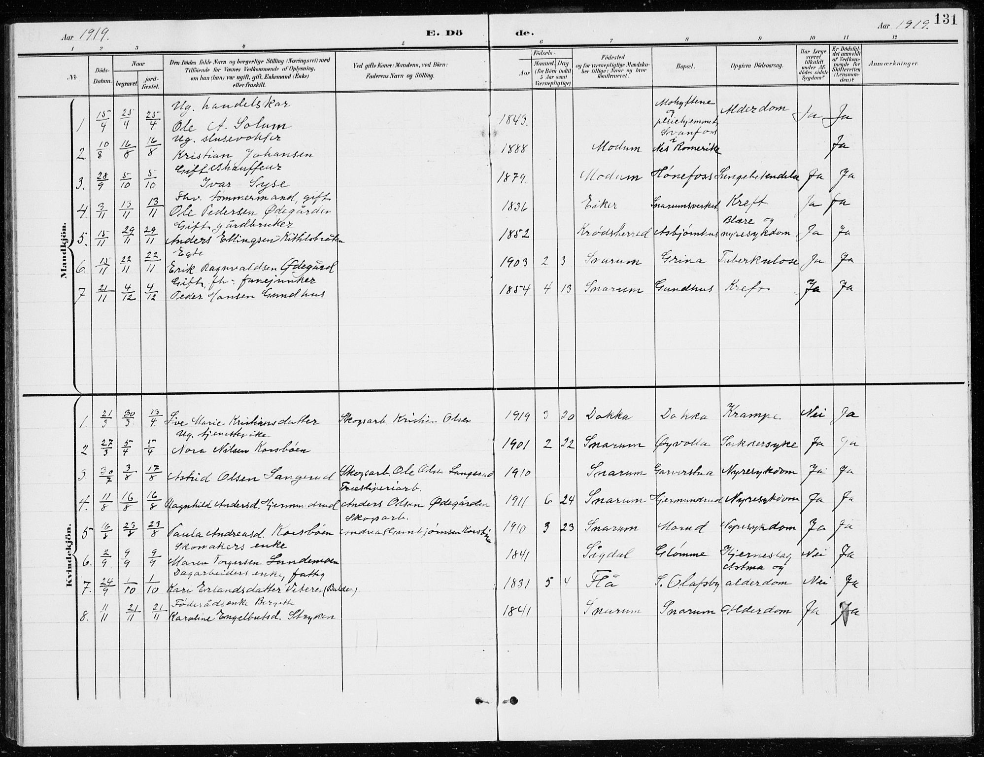 Modum kirkebøker, AV/SAKO-A-234/G/Gd/L0001: Parish register (copy) no. IV 1, 1901-1921, p. 131