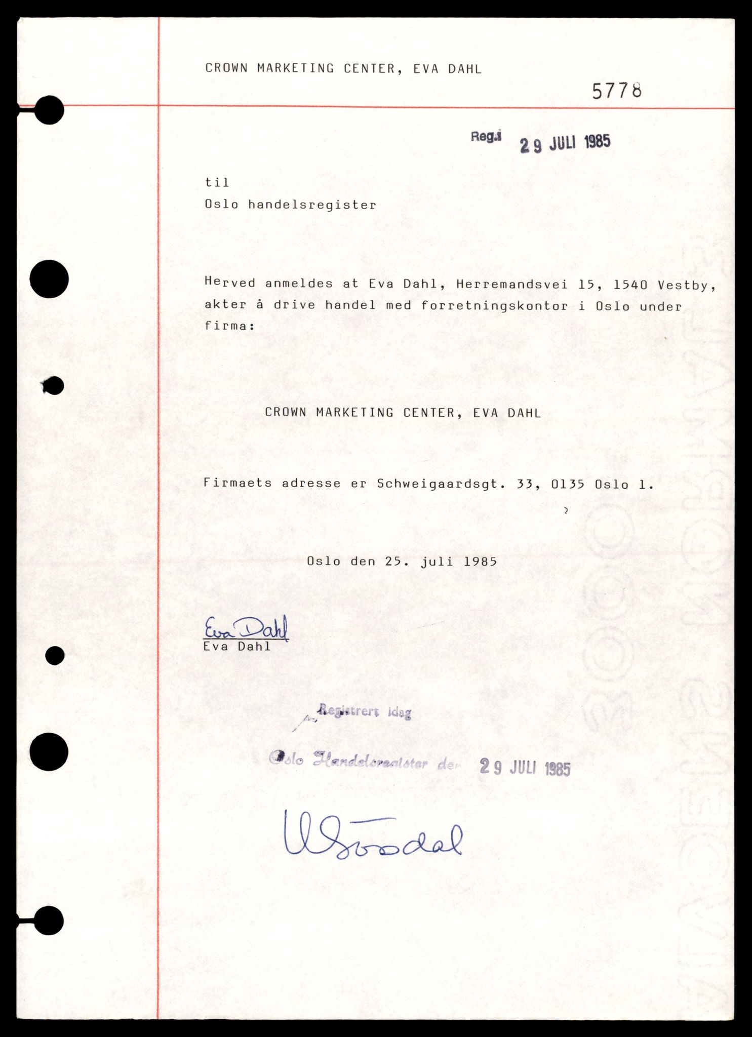 Oslo byfogd, Handelsregisteret, AV/SAT-A-10867/G/Gb/Gbb/L0105: Registreringsmeldinger, Cr-G, 1988, p. 5