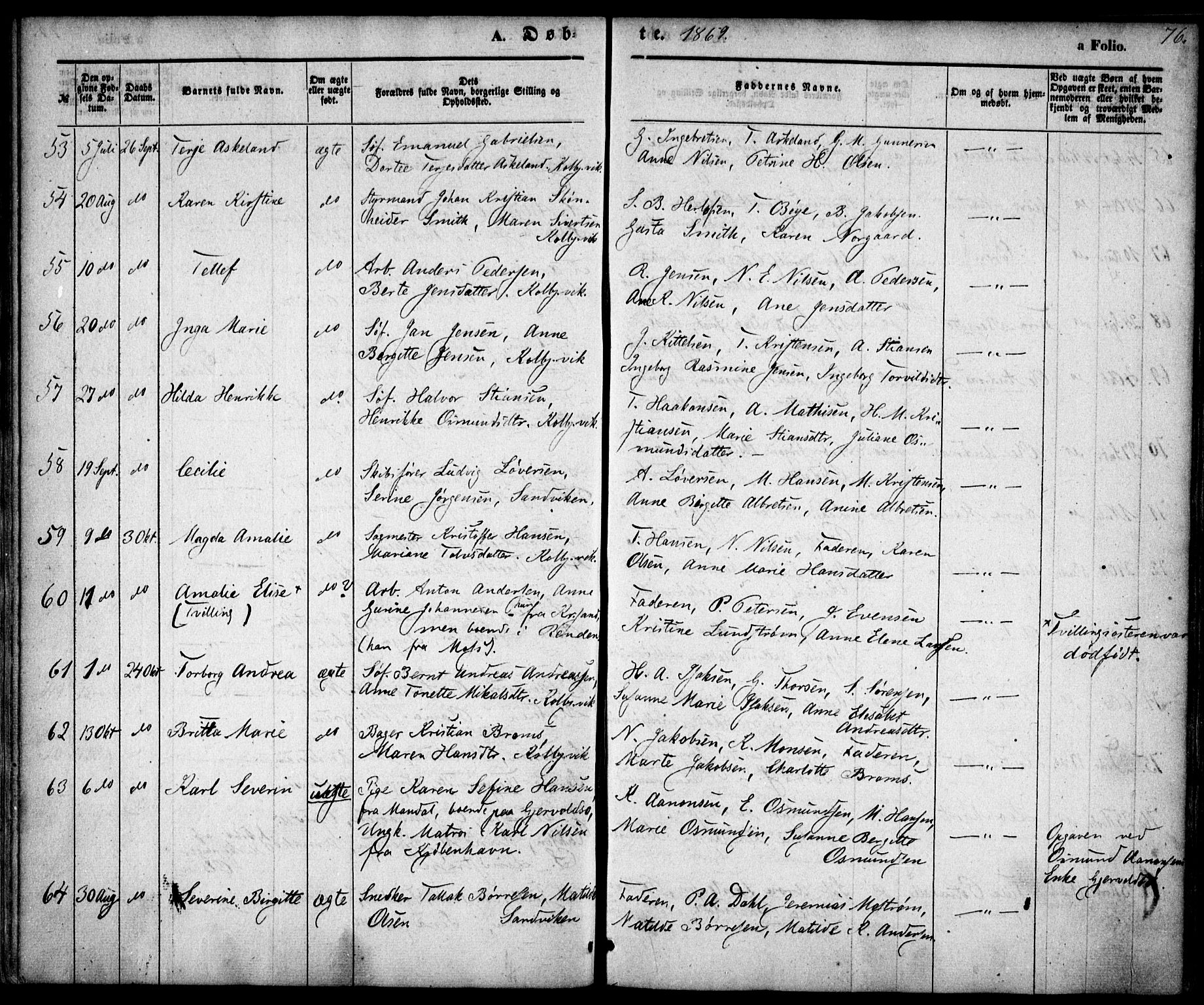 Hisøy sokneprestkontor, SAK/1111-0020/F/Fa/L0001: Parish register (official) no. A 1, 1849-1871, p. 76