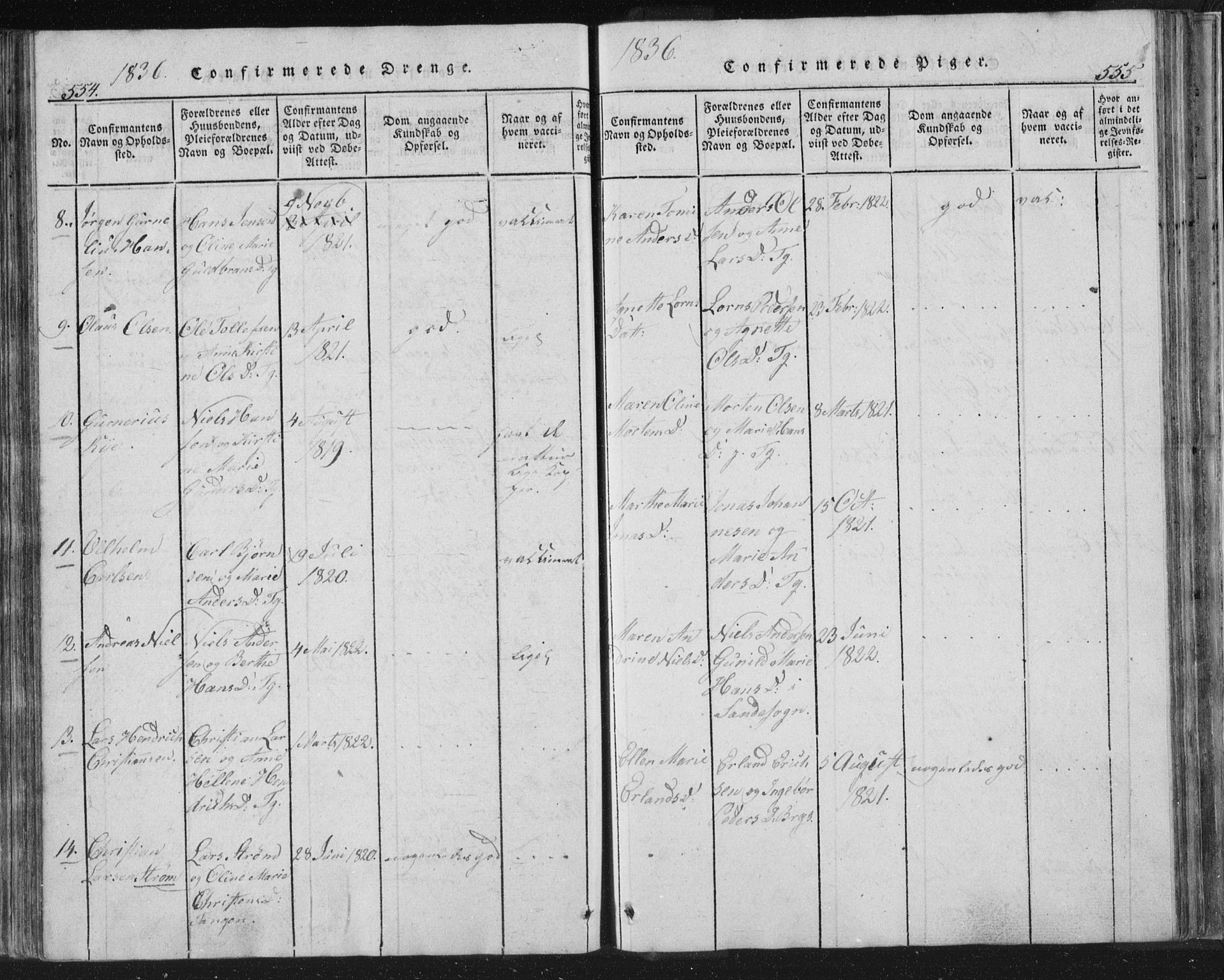 Strømsø kirkebøker, AV/SAKO-A-246/F/Fb/L0004: Parish register (official) no. II 4, 1814-1843, p. 554-555