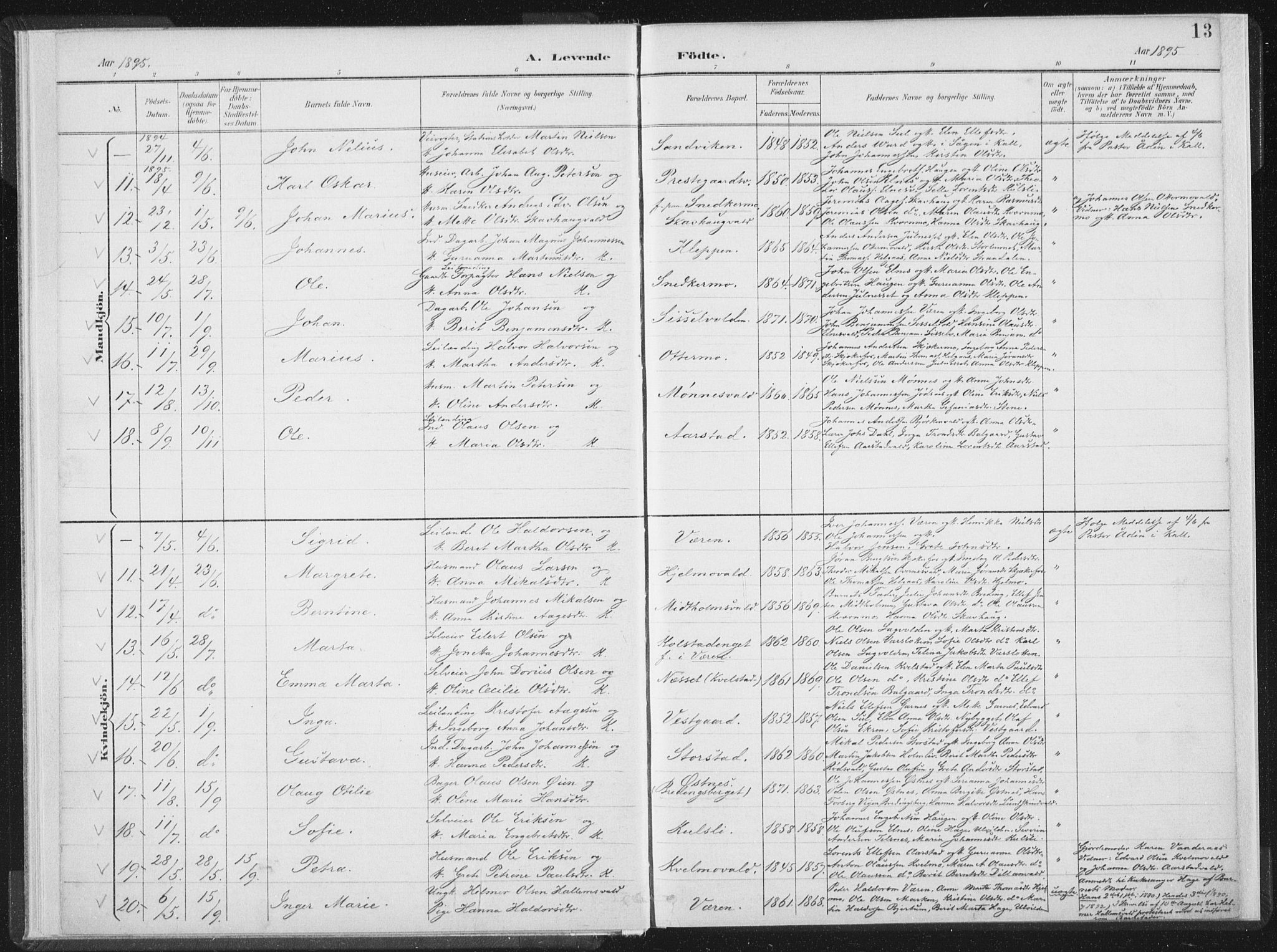 Ministerialprotokoller, klokkerbøker og fødselsregistre - Nord-Trøndelag, SAT/A-1458/724/L0263: Parish register (official) no. 724A01, 1891-1907, p. 13