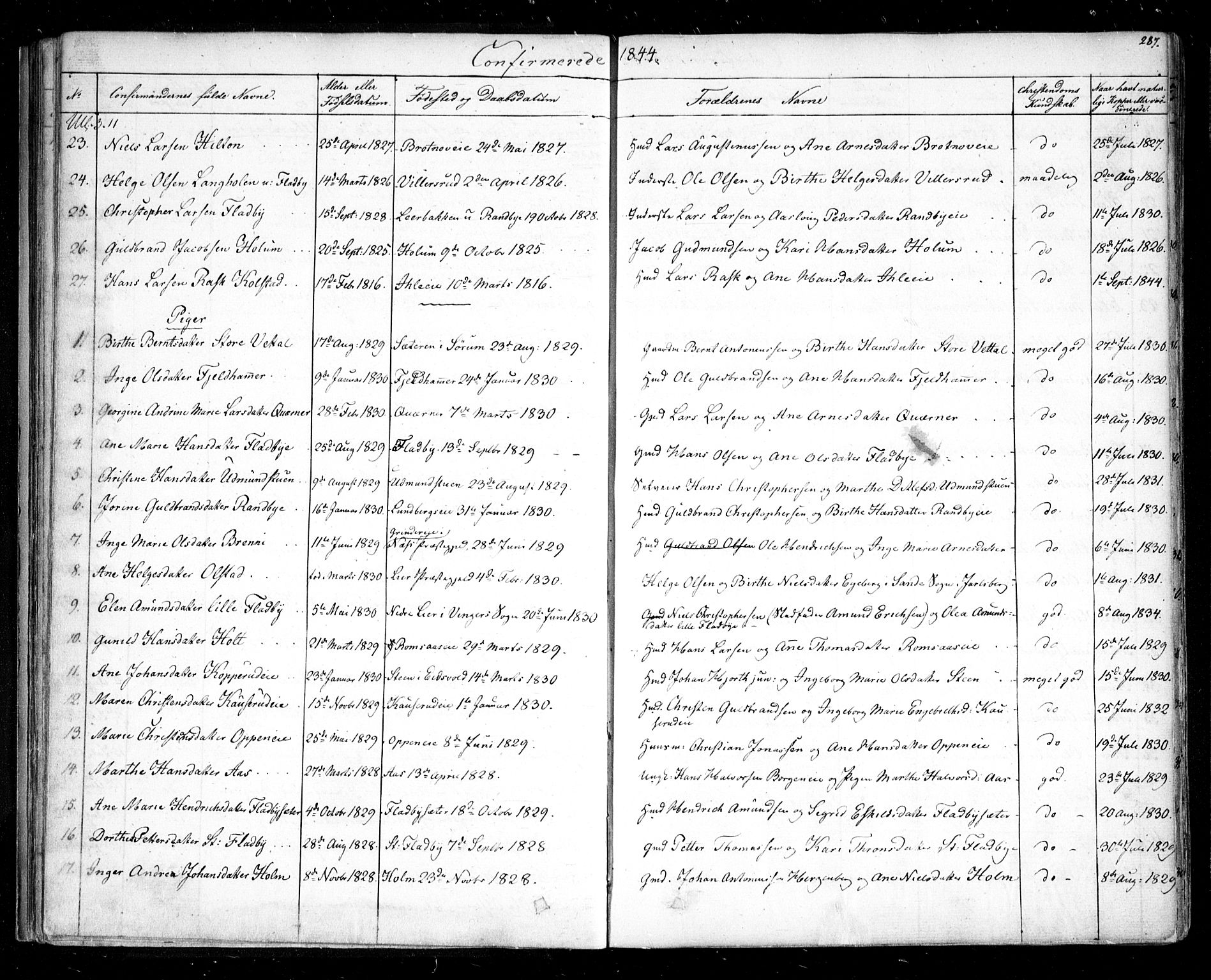 Ullensaker prestekontor Kirkebøker, AV/SAO-A-10236a/F/Fa/L0014.b: Parish register (official) no. I 14B, 1836-1850, p. 287