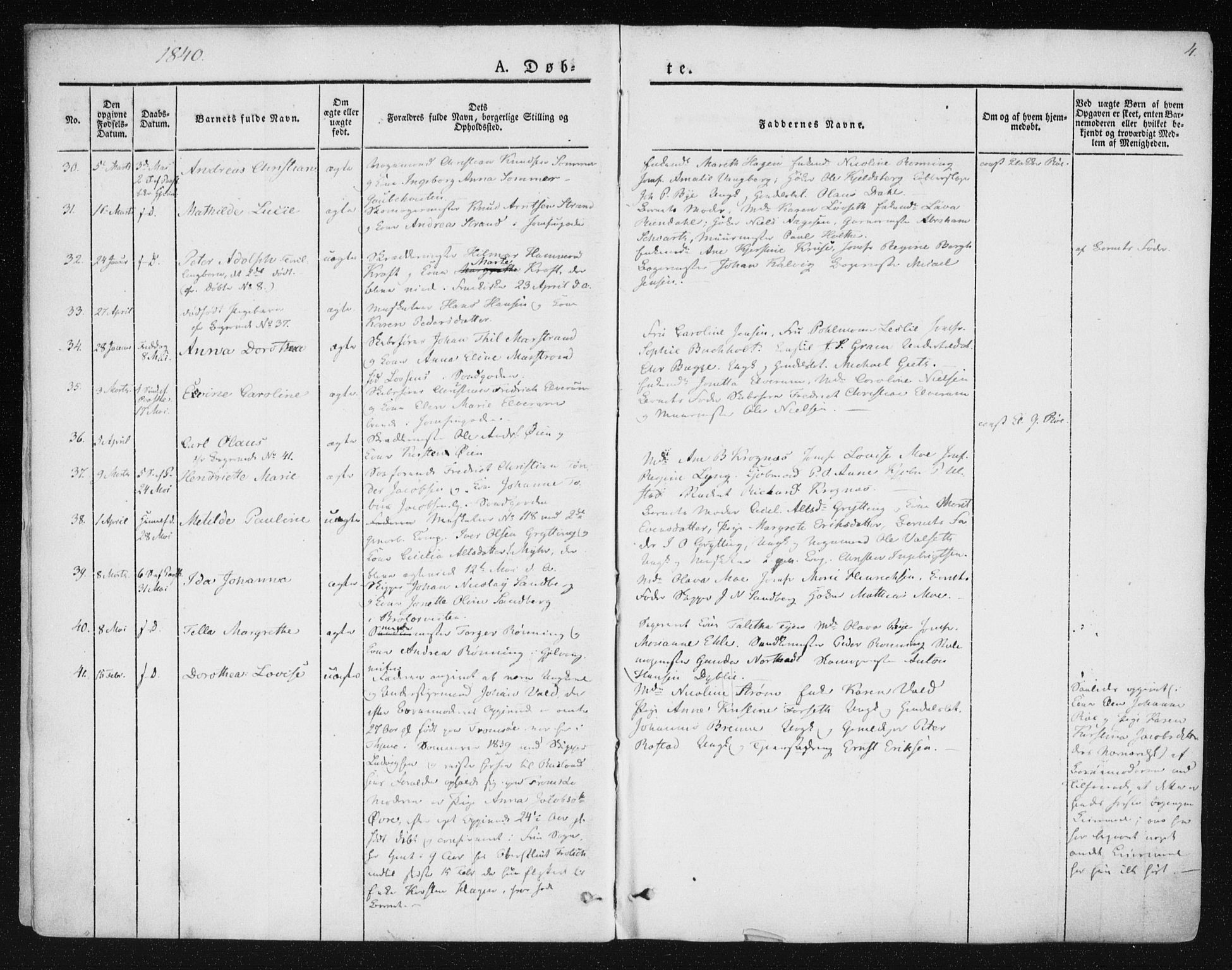 Ministerialprotokoller, klokkerbøker og fødselsregistre - Sør-Trøndelag, AV/SAT-A-1456/602/L0110: Parish register (official) no. 602A08, 1840-1854, p. 4