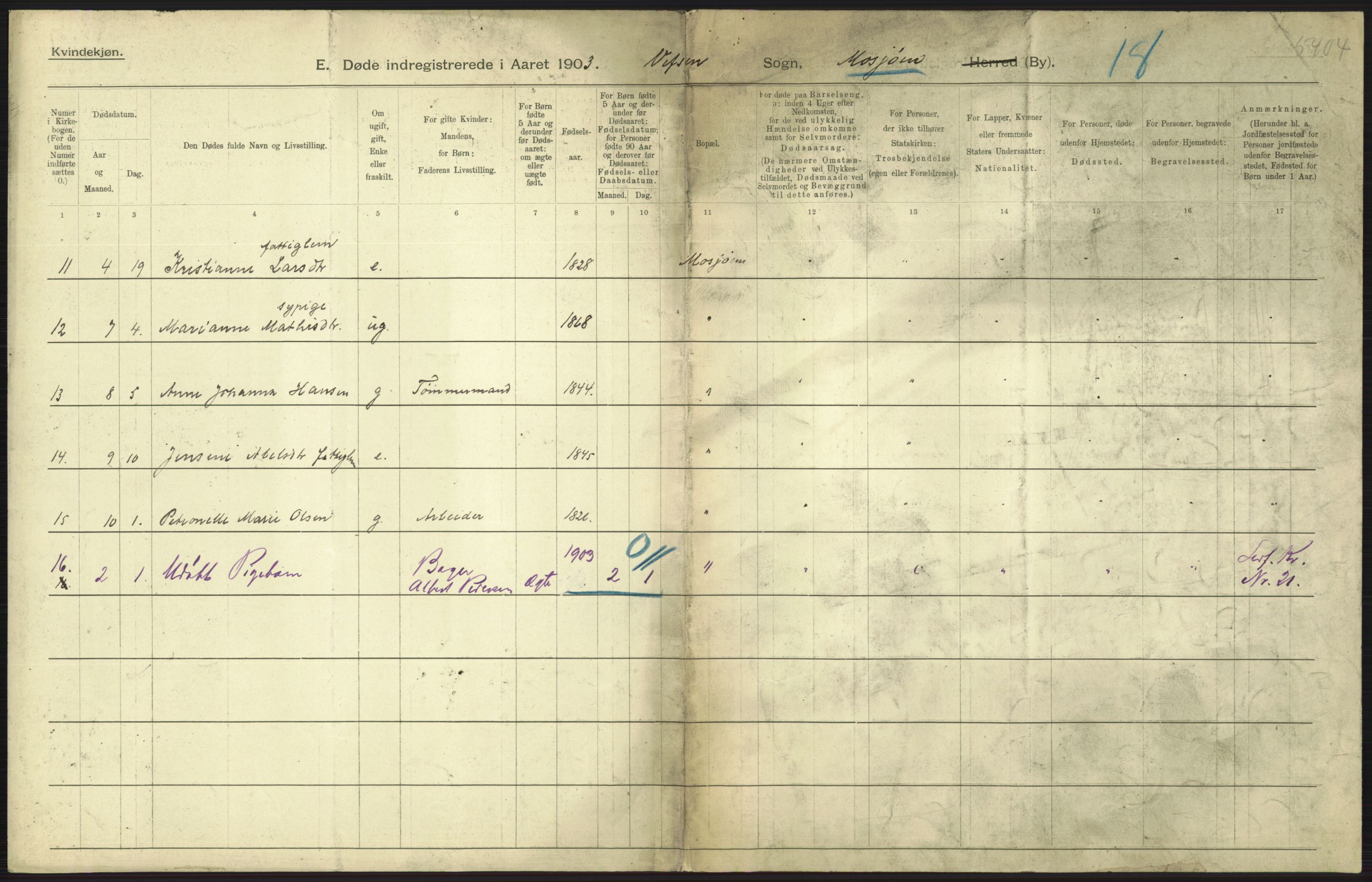 Statistisk sentralbyrå, Sosiodemografiske emner, Befolkning, AV/RA-S-2228/D/Df/Dfa/Dfaa/L0019: Nordlands amt: Fødte, gifte, døde., 1903, p. 535