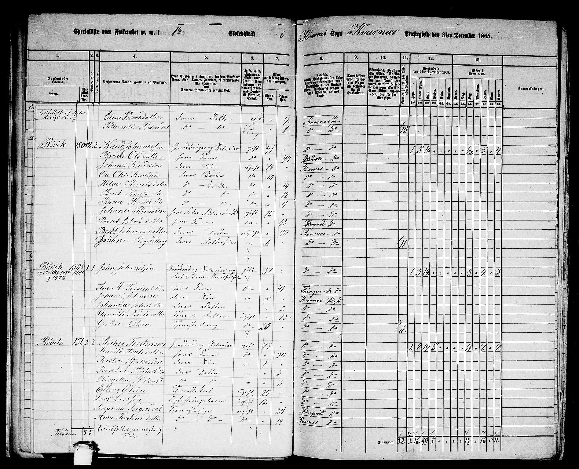 RA, 1865 census for Kvernes, 1865, p. 22