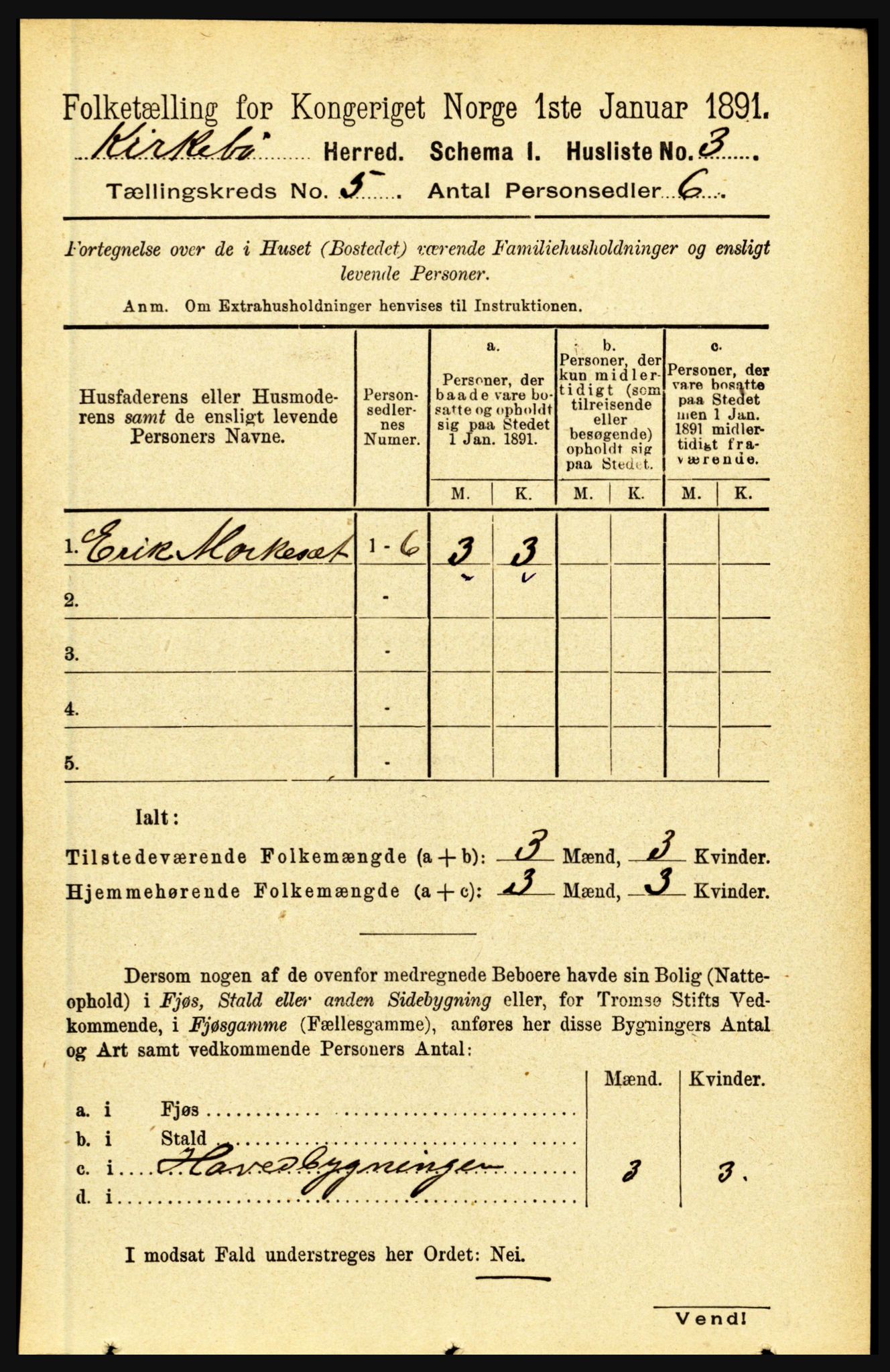 RA, 1891 census for 1416 Kyrkjebø, 1891, p. 1015