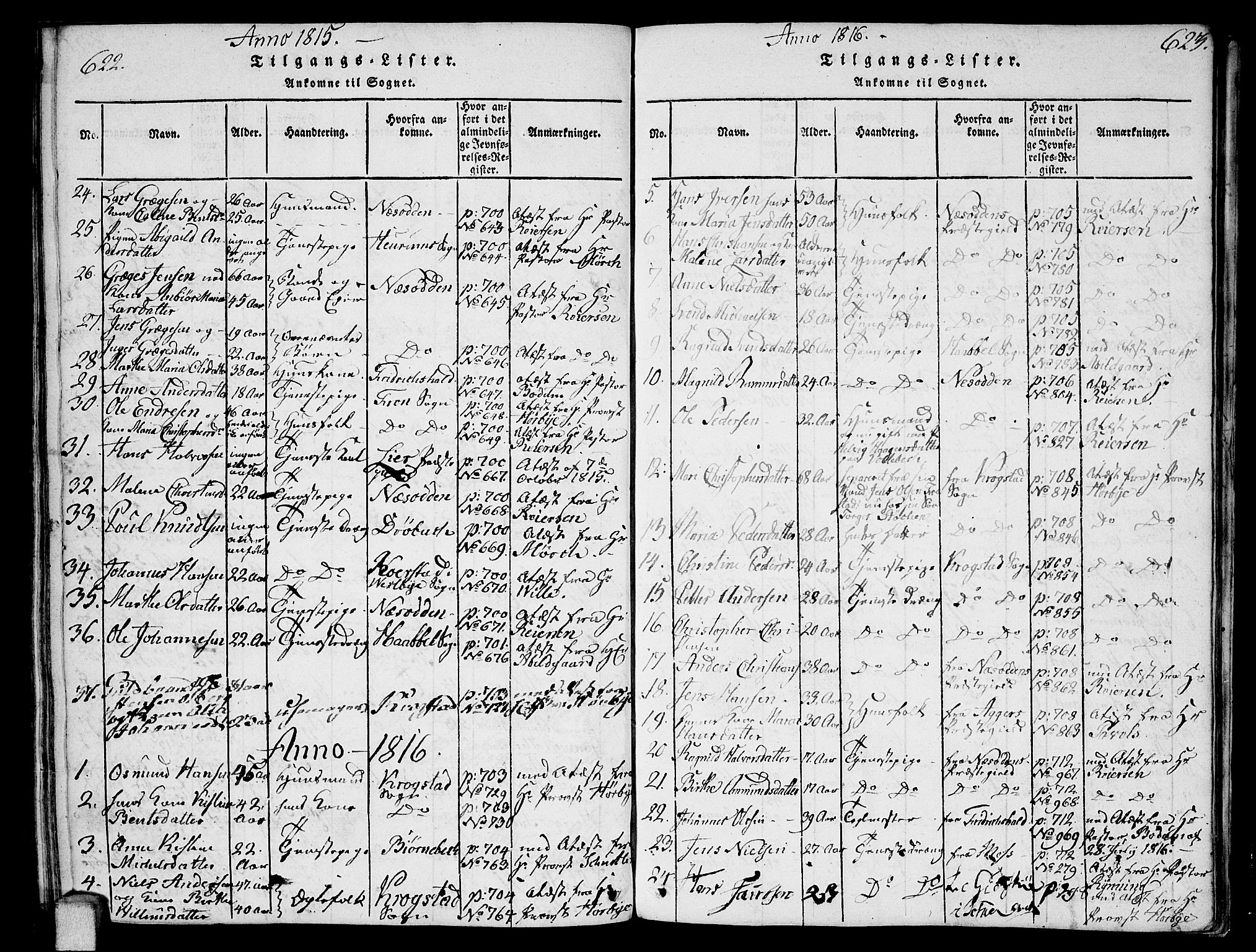 Ås prestekontor Kirkebøker, AV/SAO-A-10894/F/Fa/L0003: Parish register (official) no. I 3, 1814-1818, p. 622-623