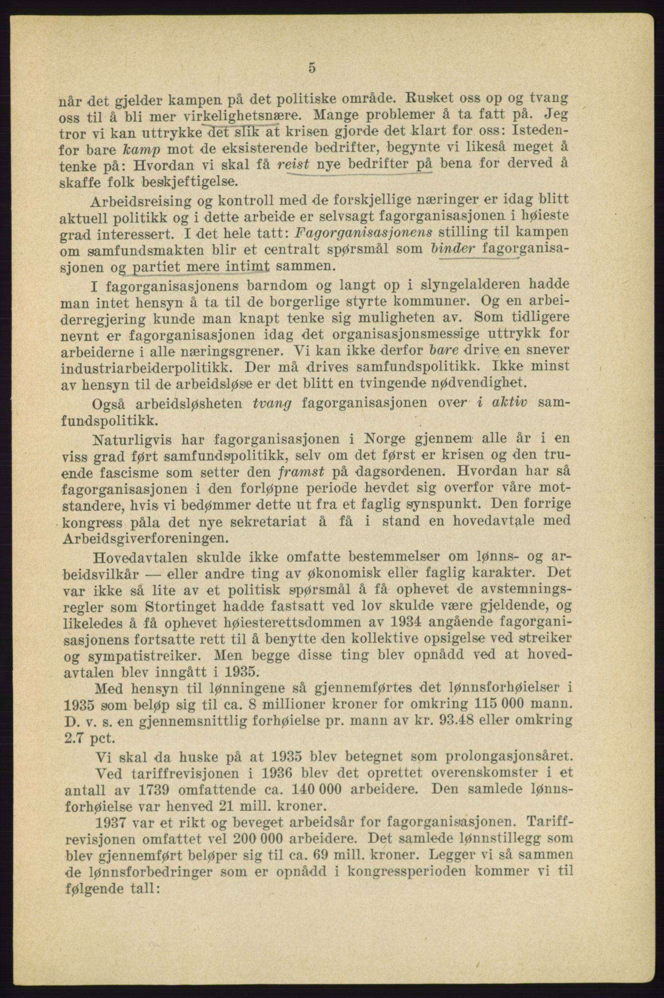 Landsorganisasjonen i Norge - publikasjoner, AAB/-/-/-: Protokoll for Kongressen 1938, 1938, p. 5