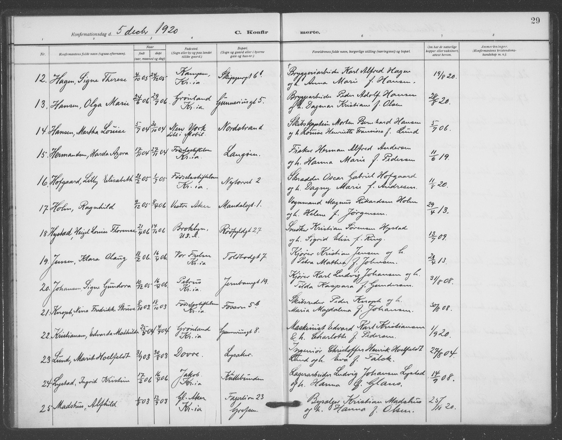 Oslo domkirke Kirkebøker, AV/SAO-A-10752/F/Fa/L0031: Parish register (official) no. 31, 1918-1941, p. 29