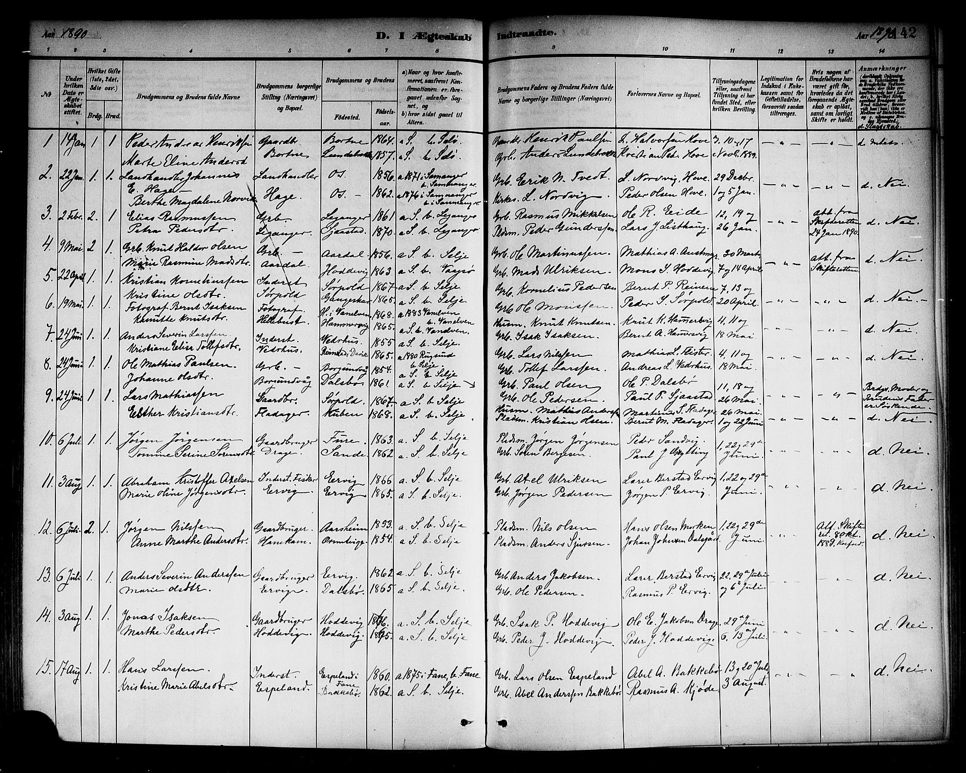 Selje sokneprestembete, SAB/A-99938/H/Ha/Haa/Haab: Parish register (official) no. B 1, 1881-1890, p. 142