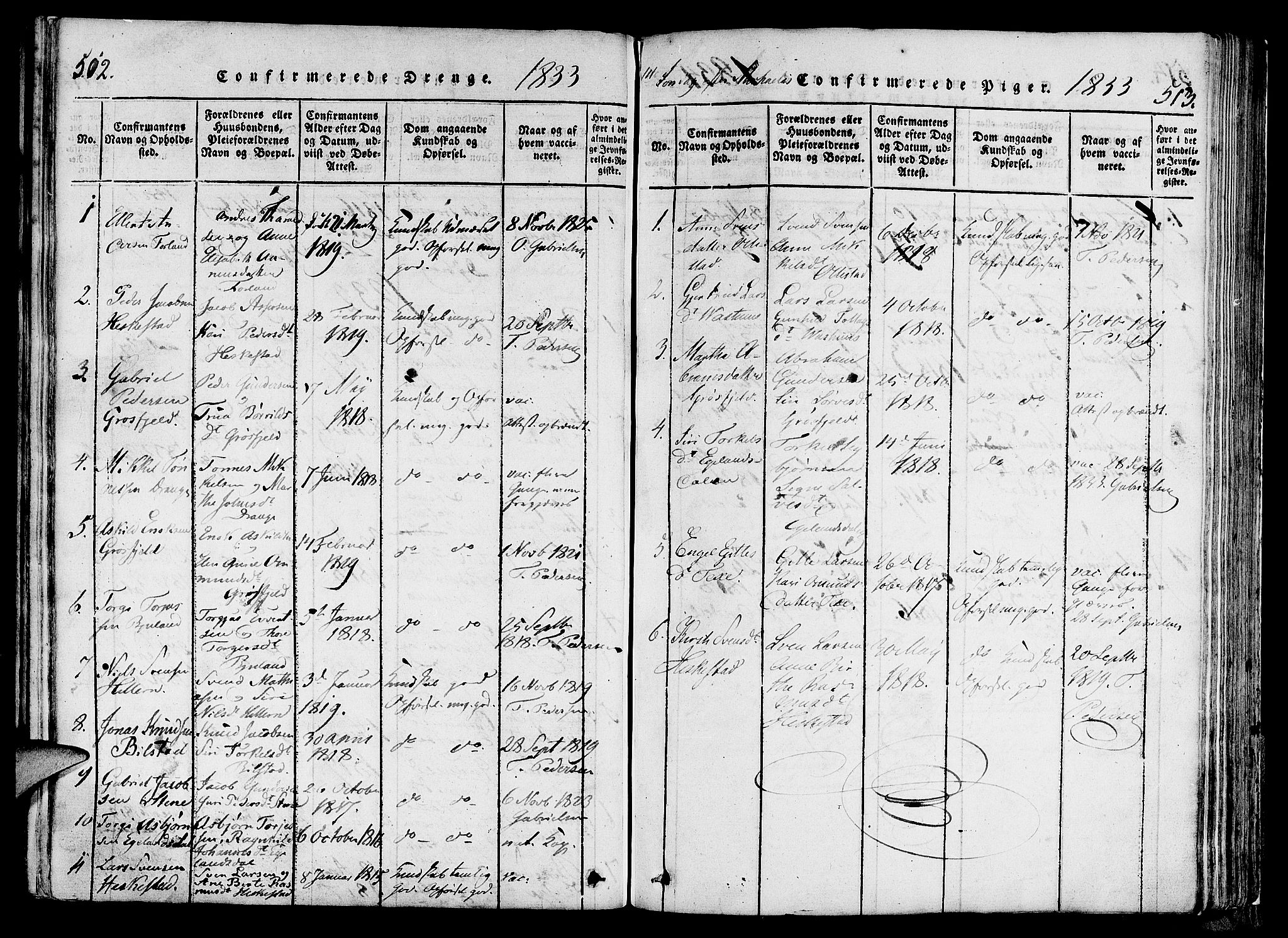 Lund sokneprestkontor, SAST/A-101809/S06/L0006: Parish register (official) no. A 6, 1816-1839, p. 512-513