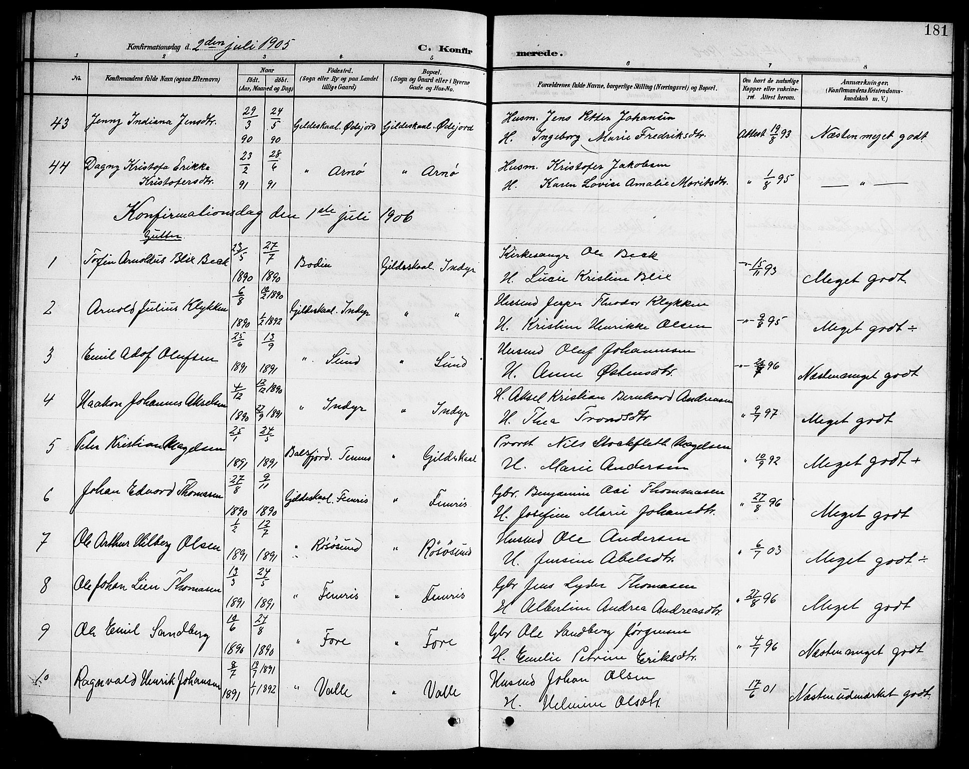 Ministerialprotokoller, klokkerbøker og fødselsregistre - Nordland, SAT/A-1459/805/L0109: Parish register (copy) no. 805C05, 1900-1911, p. 181