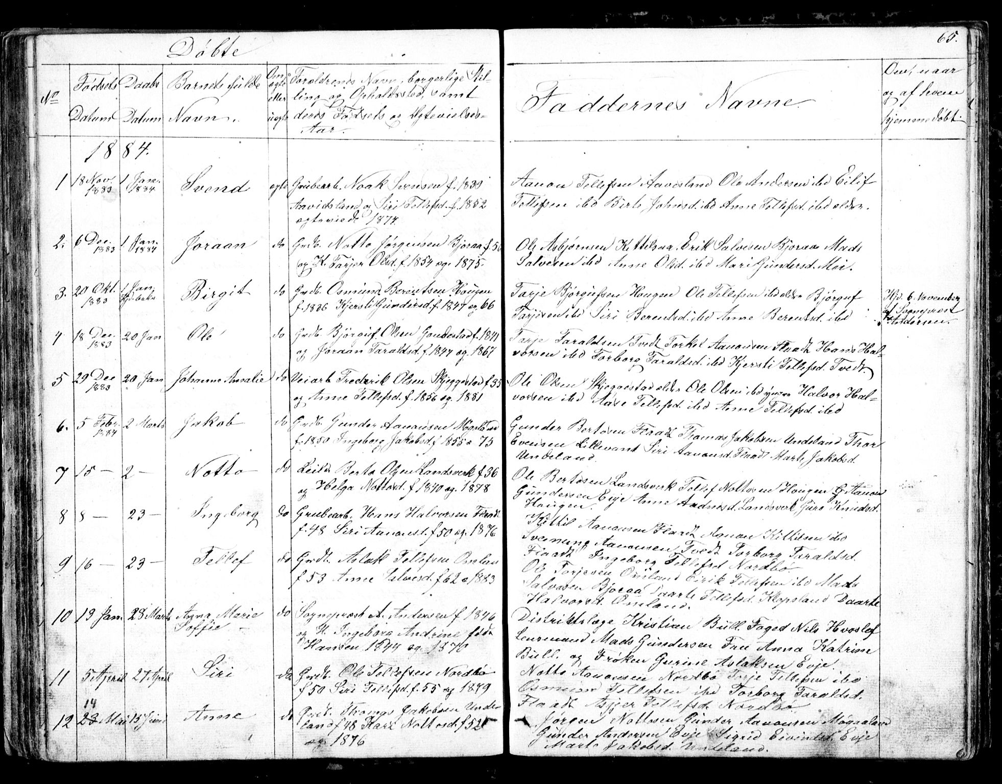 Evje sokneprestkontor, AV/SAK-1111-0008/F/Fb/Fba/L0002: Parish register (copy) no. B 2, 1849-1896, p. 65