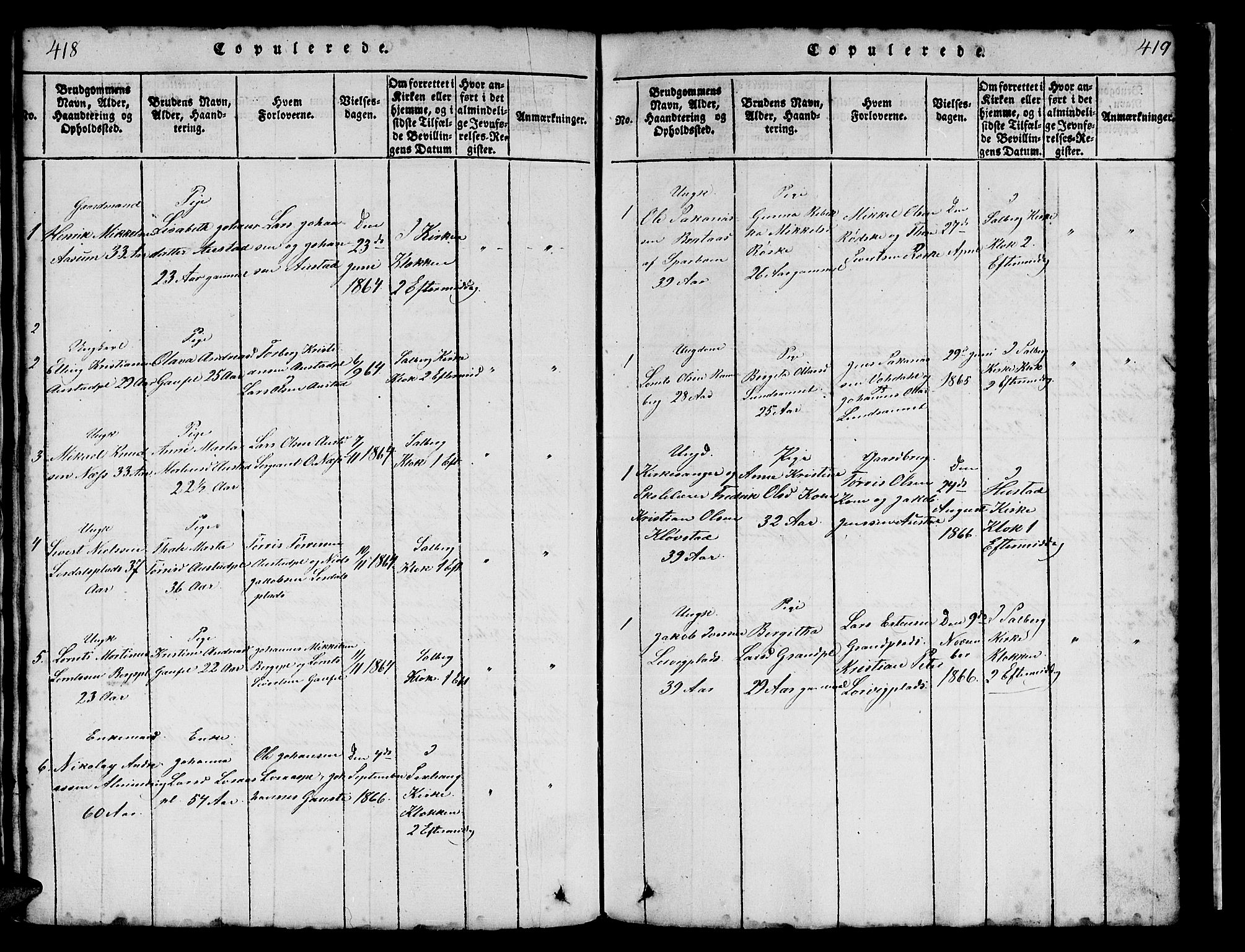 Ministerialprotokoller, klokkerbøker og fødselsregistre - Nord-Trøndelag, SAT/A-1458/731/L0310: Parish register (copy) no. 731C01, 1816-1874, p. 418-419