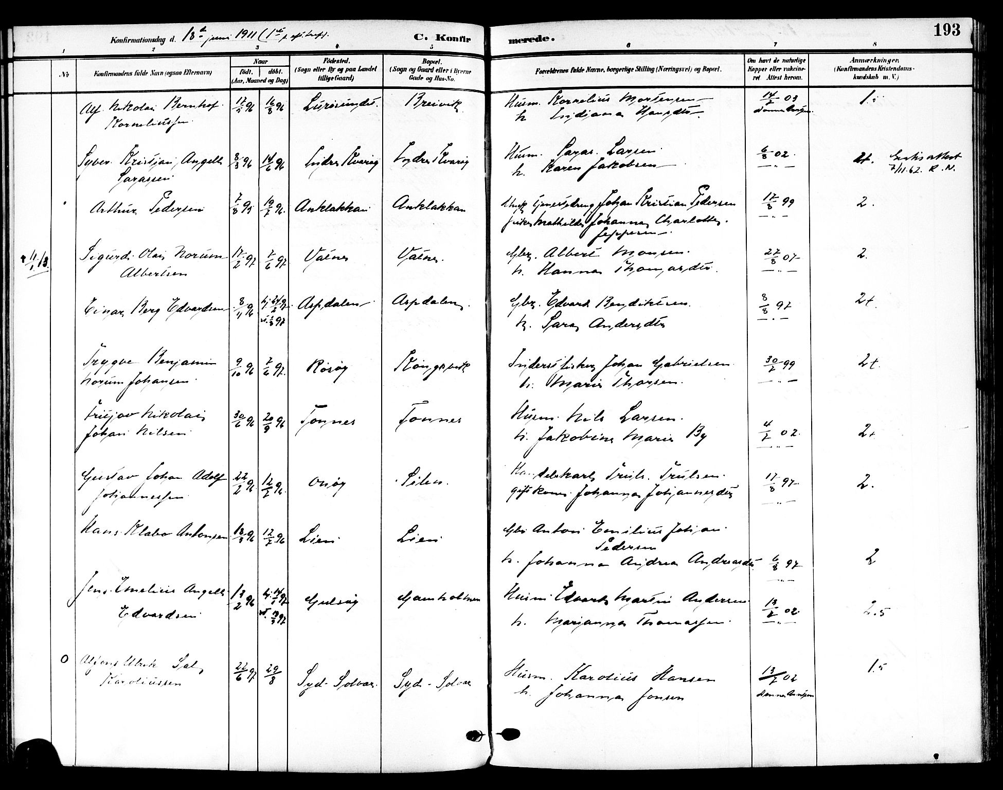 Ministerialprotokoller, klokkerbøker og fødselsregistre - Nordland, SAT/A-1459/839/L0569: Parish register (official) no. 839A06, 1903-1922, p. 193