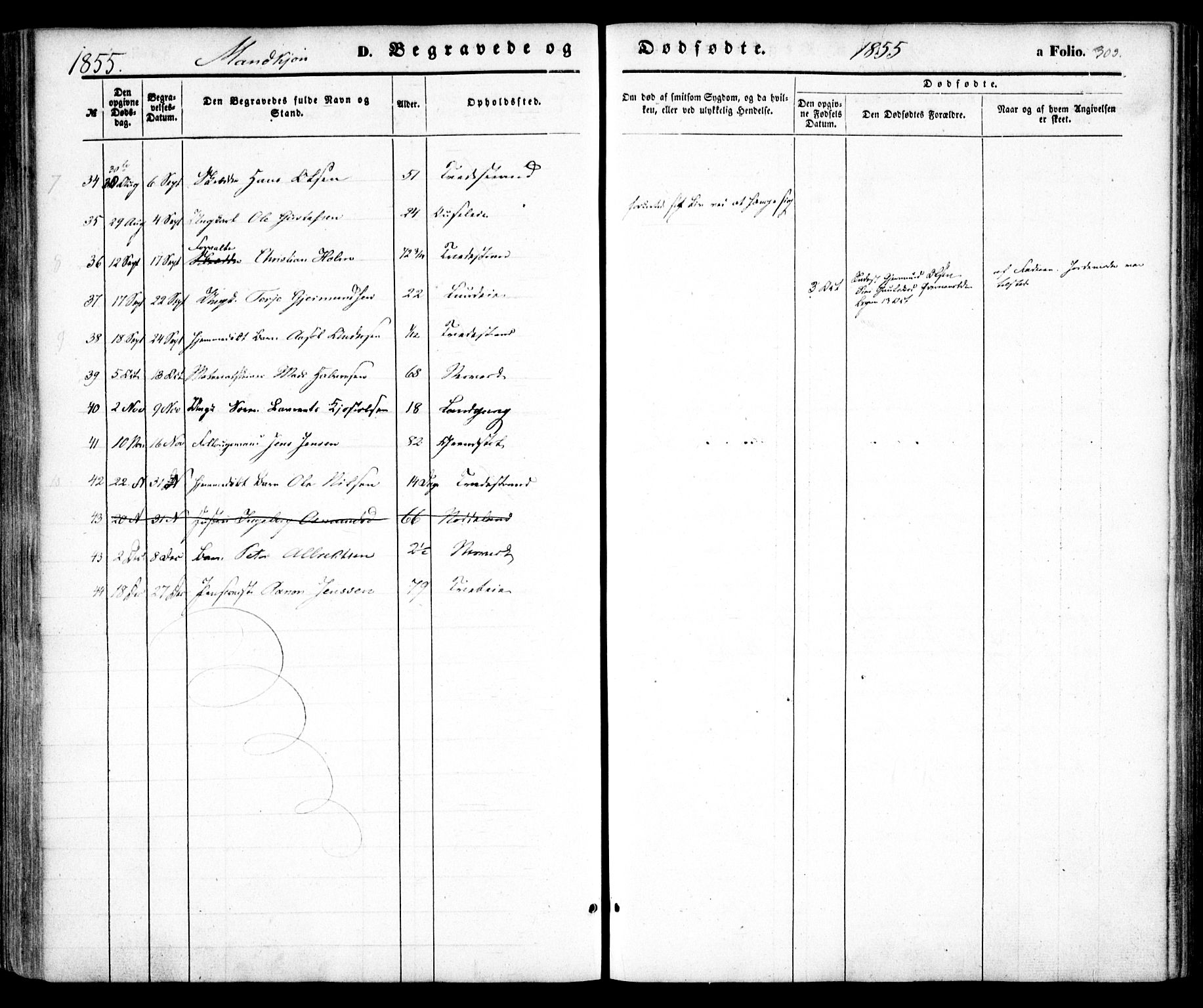 Holt sokneprestkontor, SAK/1111-0021/F/Fa/L0008: Parish register (official) no. A 8, 1849-1860, p. 303